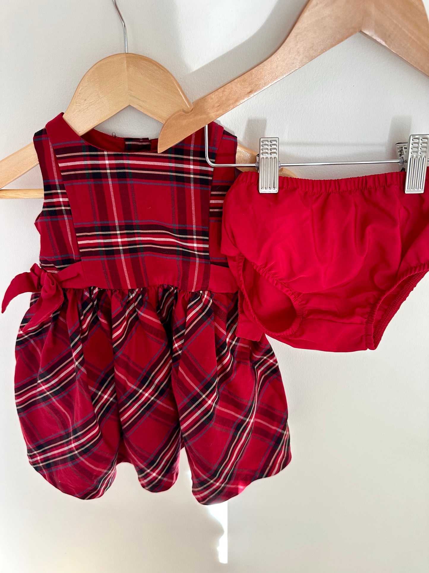 Red Plaid Dress + Bloomers / 9m