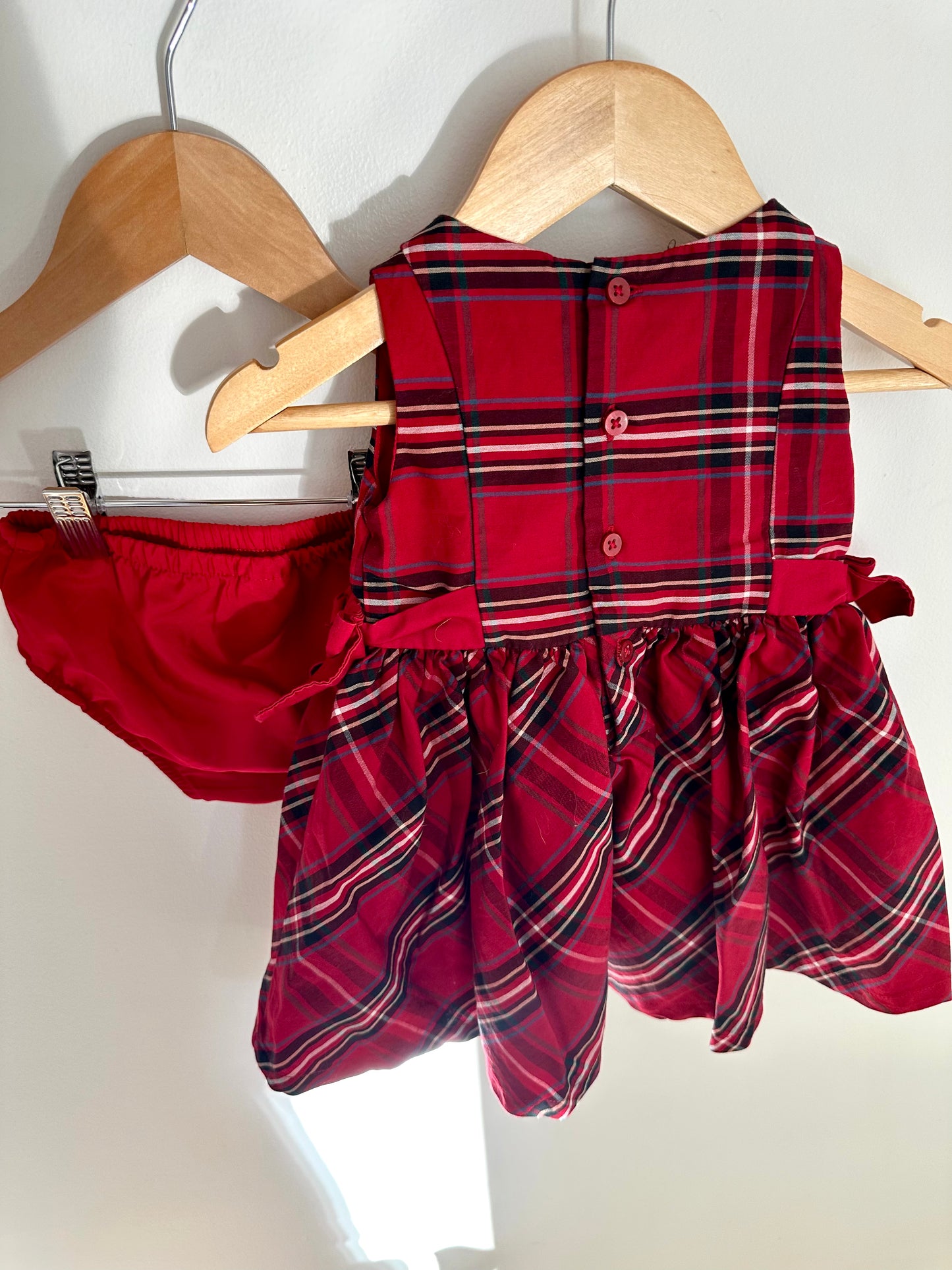 Red Plaid Dress + Bloomers / 9m