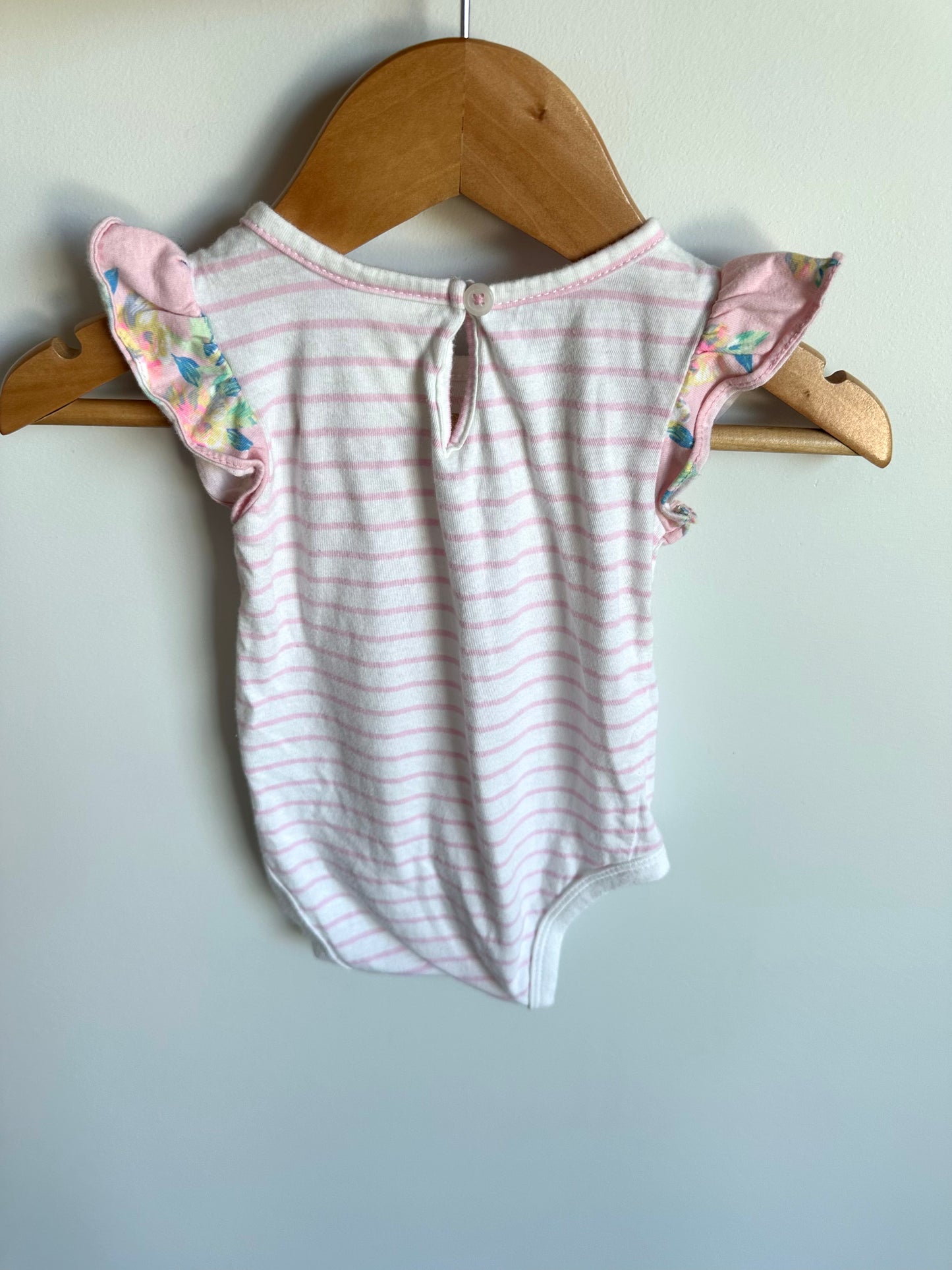 Striped Ruffle Sleeve Bodysuit / 6m