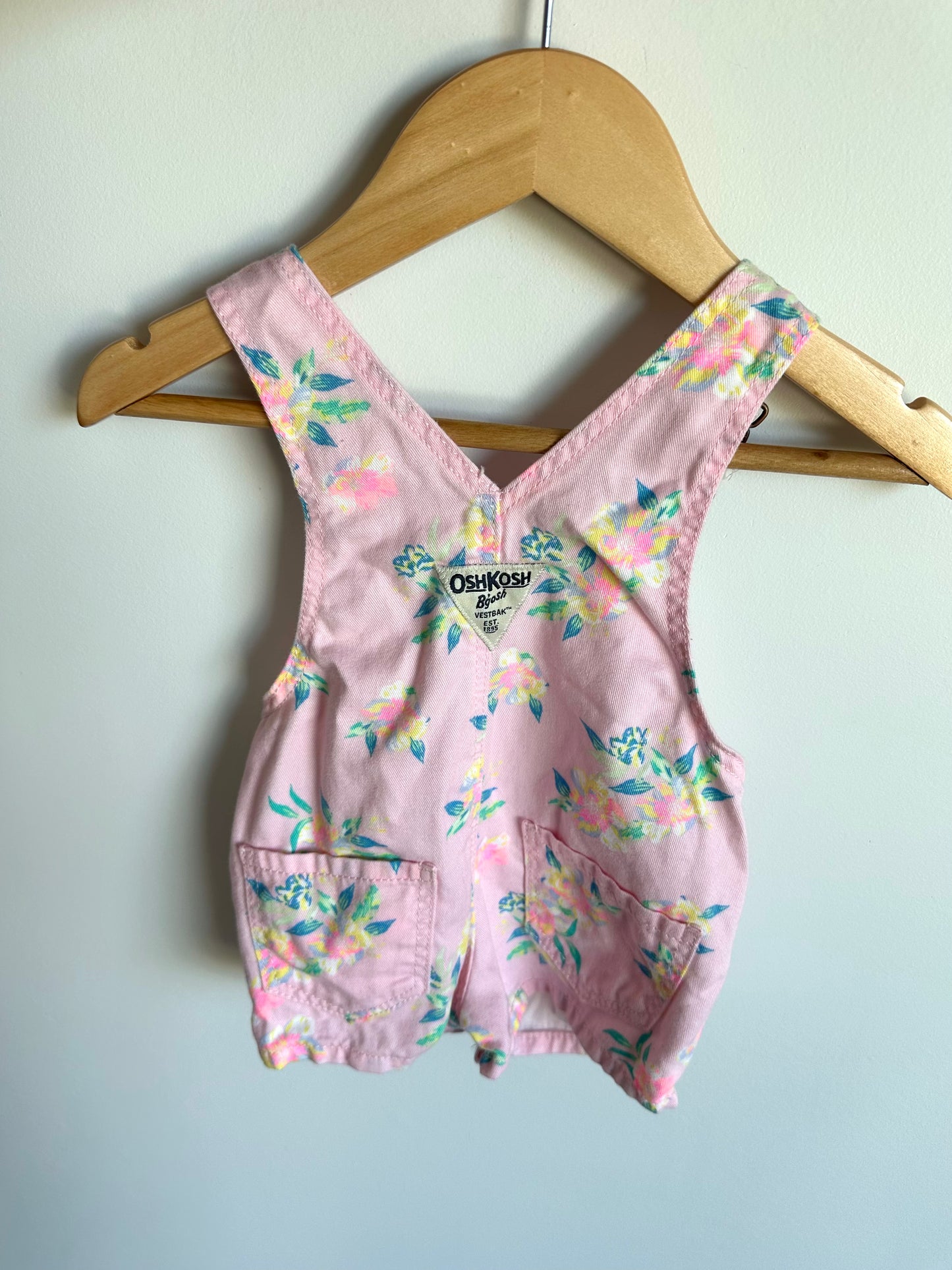 Blush Colored Floral Short Overalls / 6m