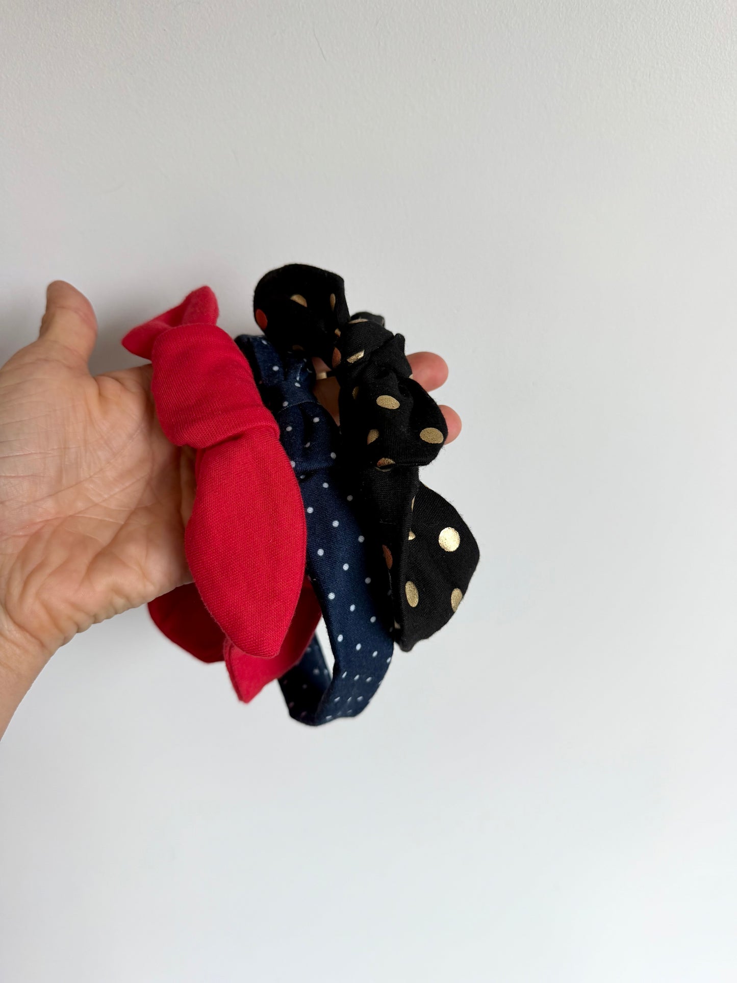 Red, Gold Polka Dot, Navy Polka Dot Headbands / 2-3T?