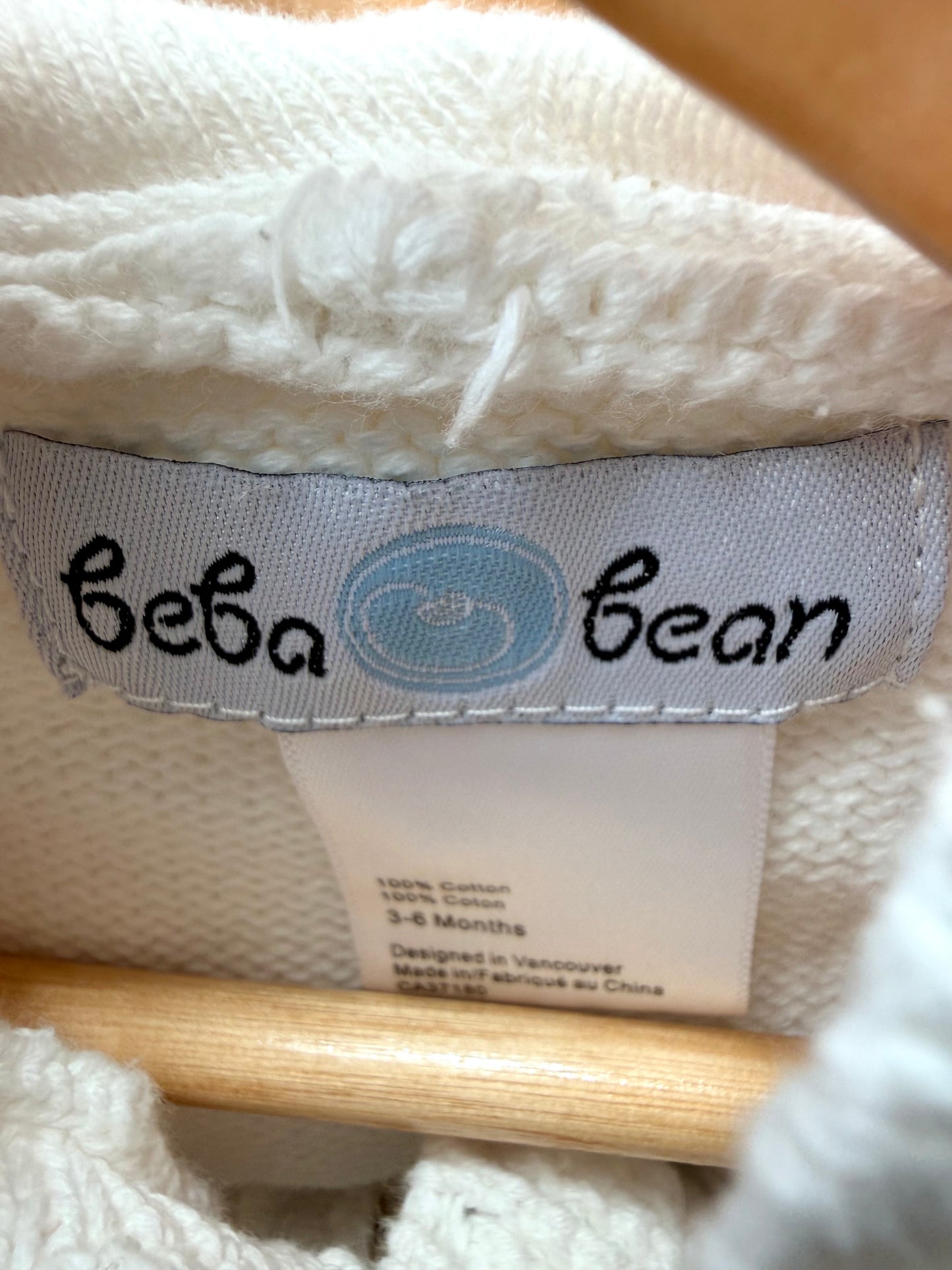 White Cotton Hood Sweater / 3-6m