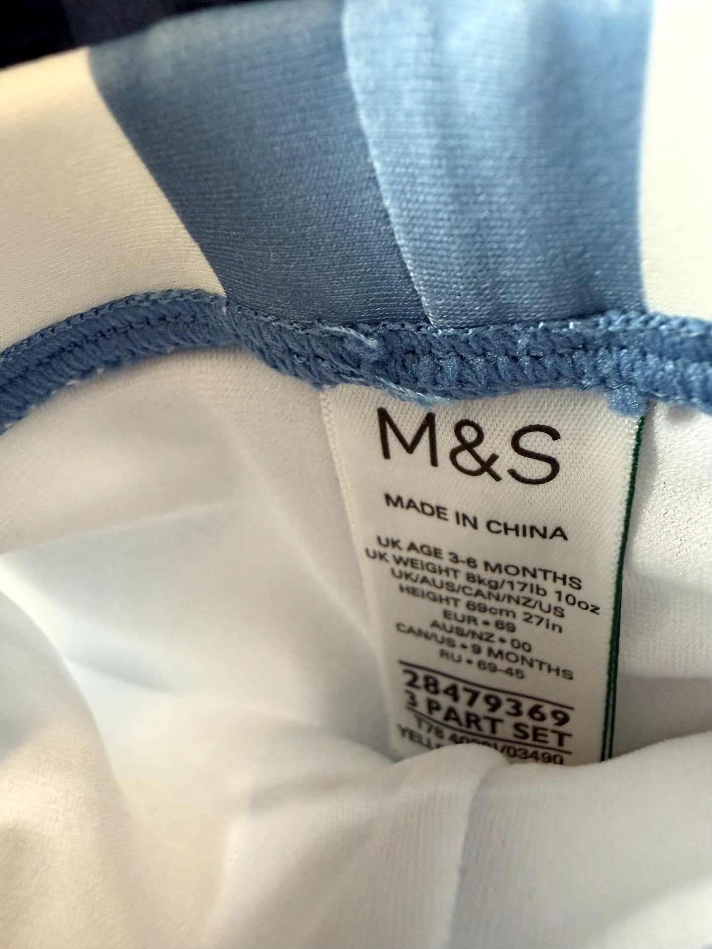 M&S Blue Vertical Stripe Swim Shorts / 3-6m