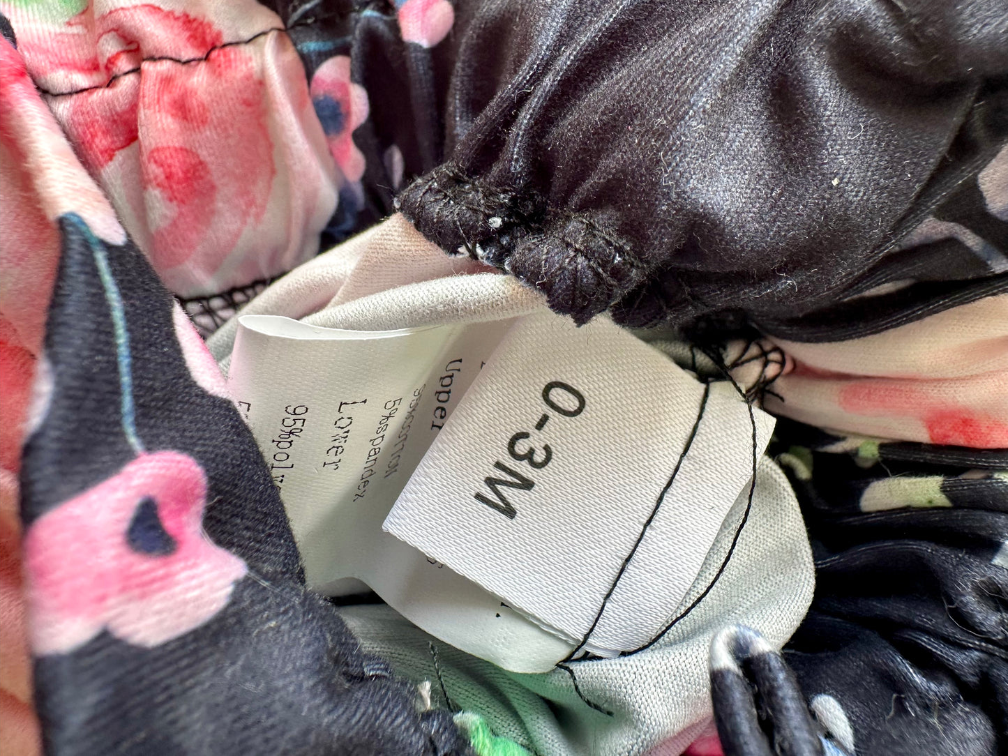Black Pants with Pink Flowers / 0-3m