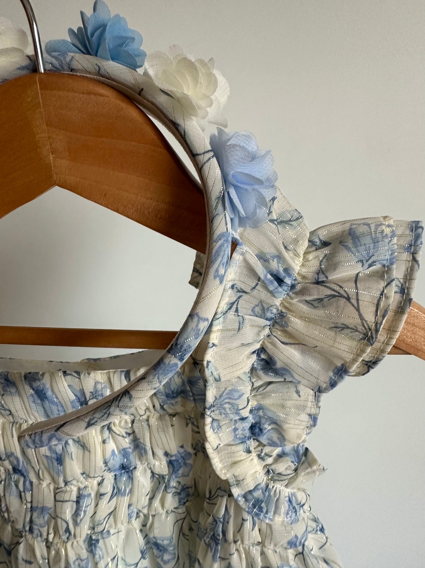 Blue Floral Dress + Headband Set / 3T