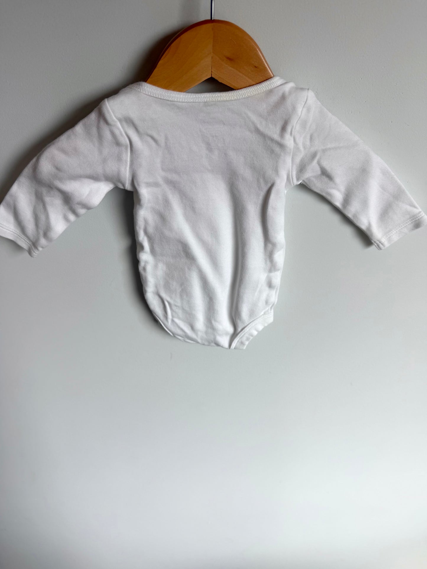 White Long Sleeve Cotton Bodysuit / 0m