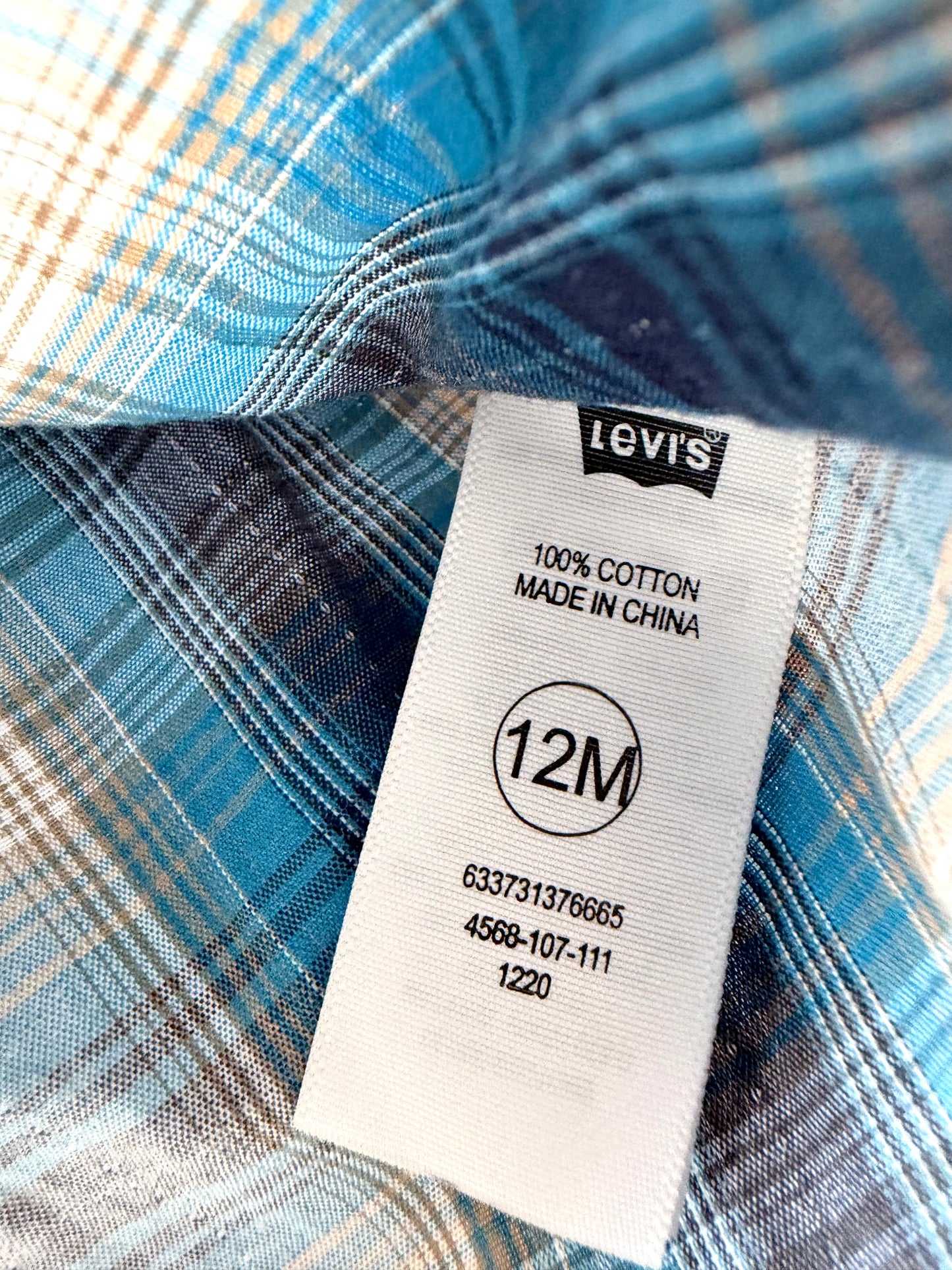 Levi's Blue Plaid Button Up Top / 12m