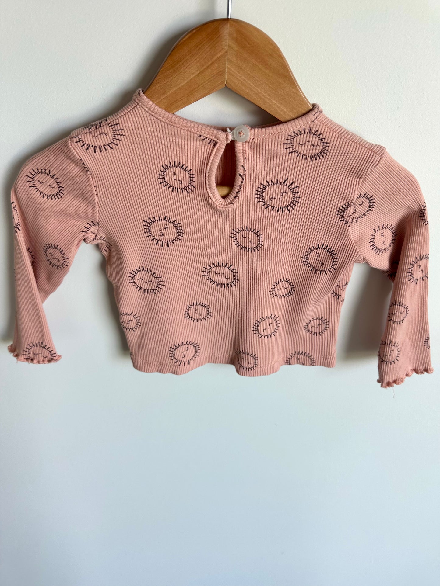 Sun Face Pink Ribbed Top / 6-9m