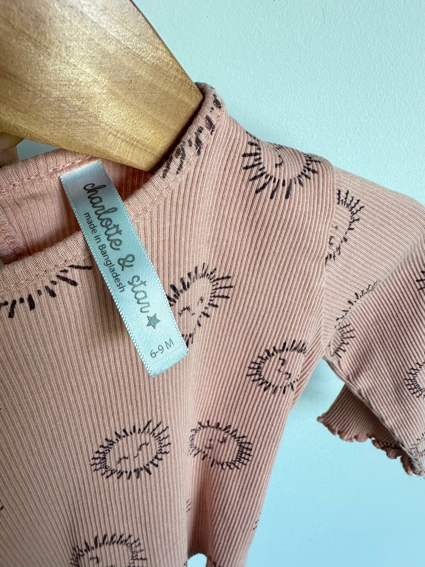 Sun Face Pink Ribbed Top / 6-9m