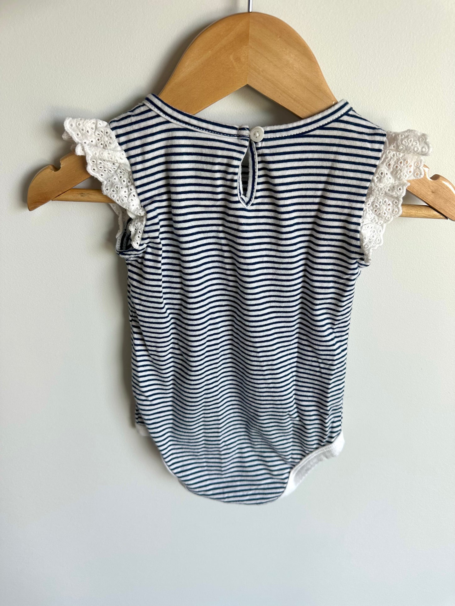 Stripe Ruffle Eyelet Sleeve Bodysuit / 9m