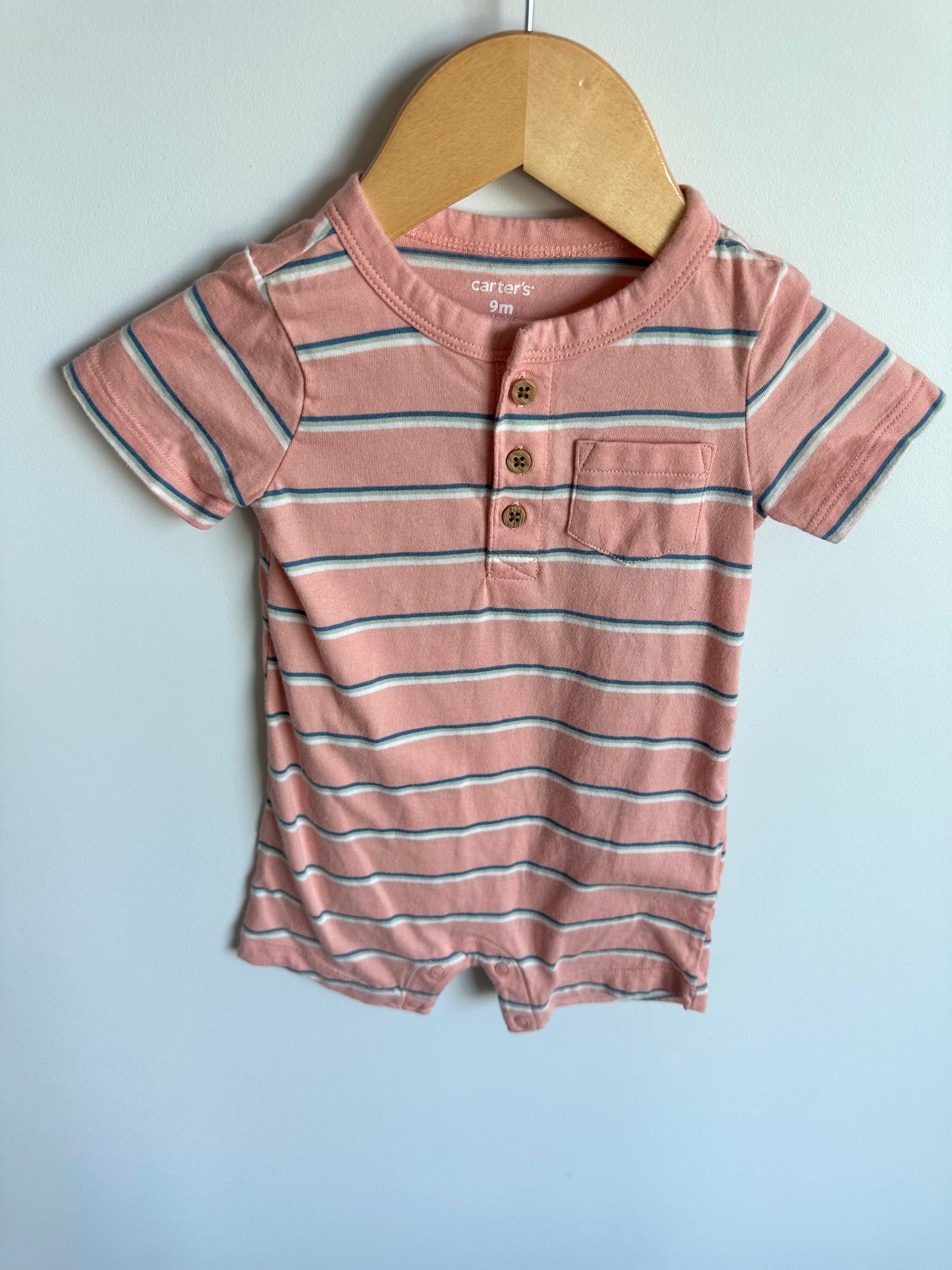 Salmon Stripe Romper / 9m