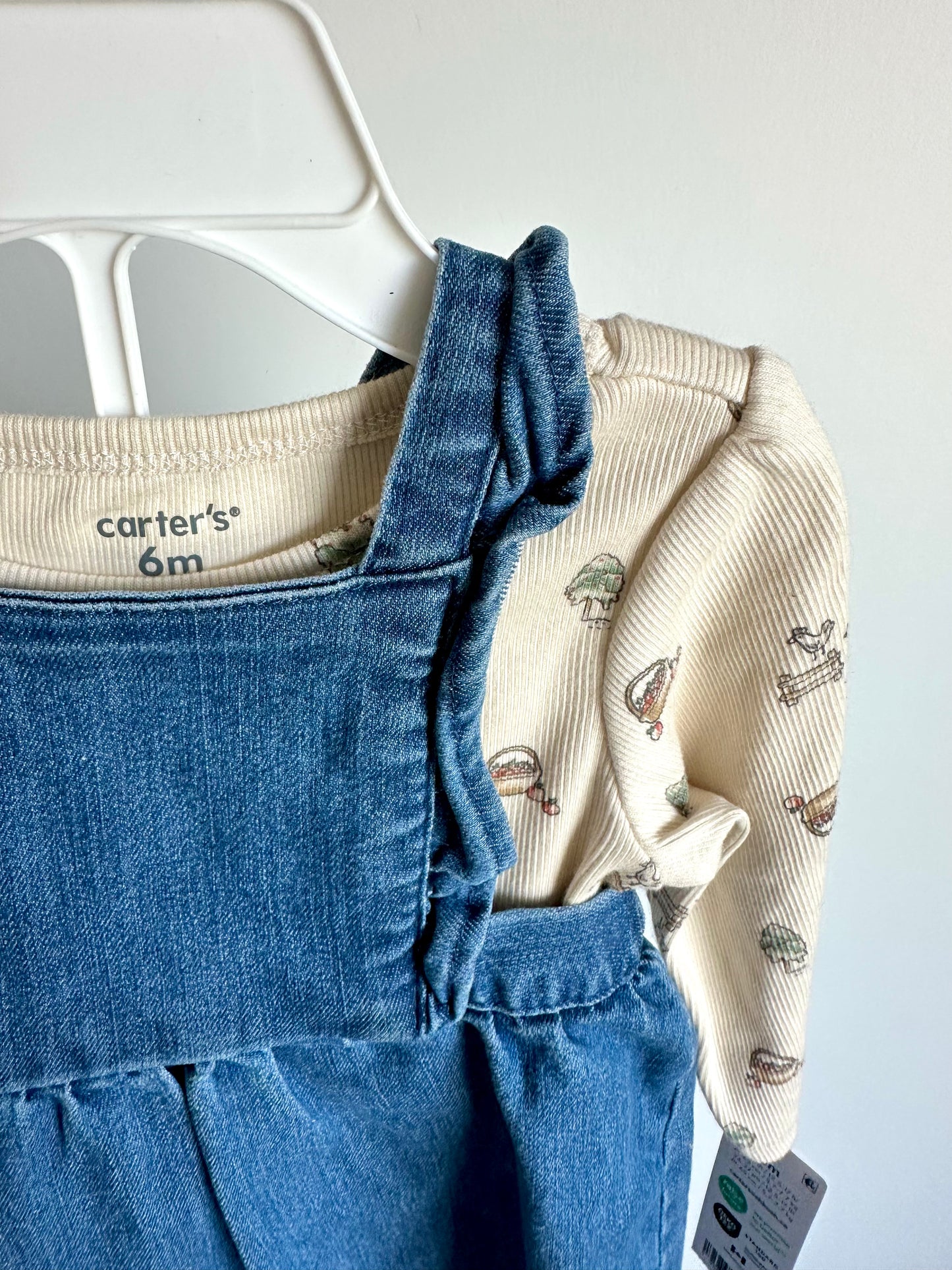 Denim Dress, Farm Bodysuit + Leggings Set (With Tags) / 6m