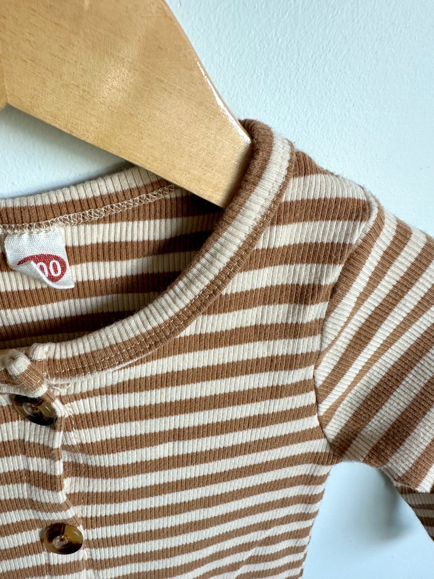 Striped Brown + Cream Jumpsuit / 6-9m?