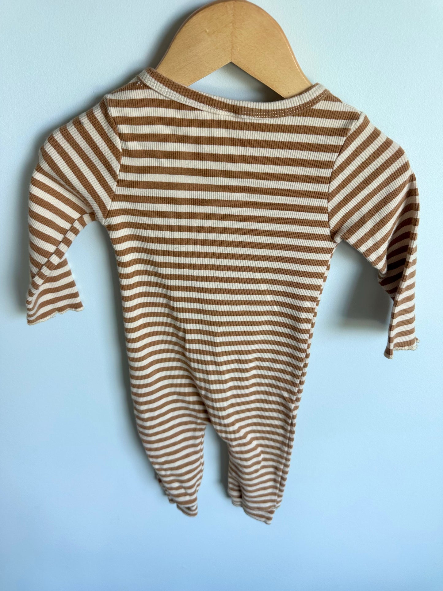 Striped Brown + Cream Jumpsuit / 6-9m?