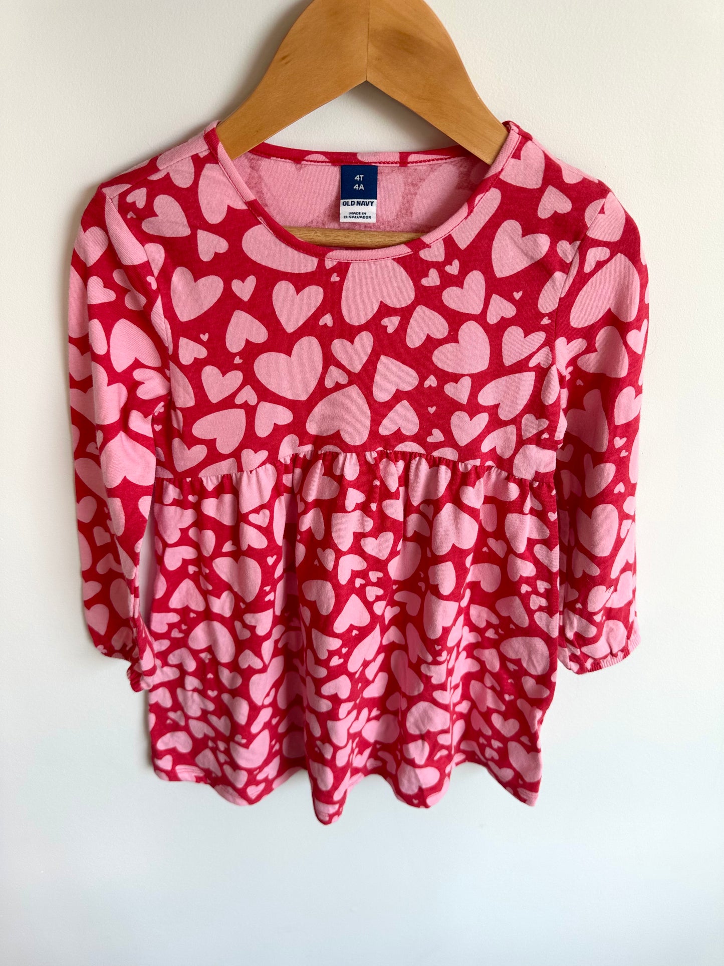 Heart Print Long Sleeve Dress / 4T
