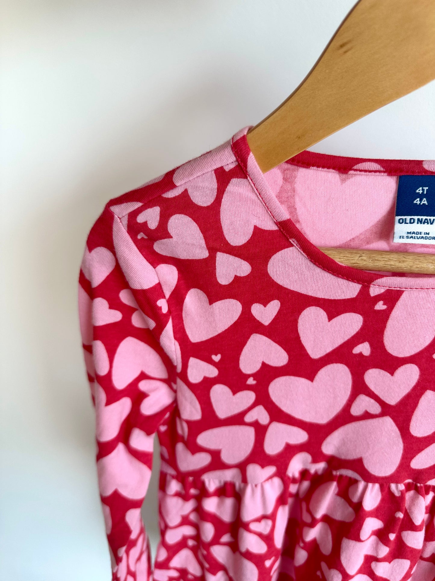 Heart Print Long Sleeve Dress / 4T