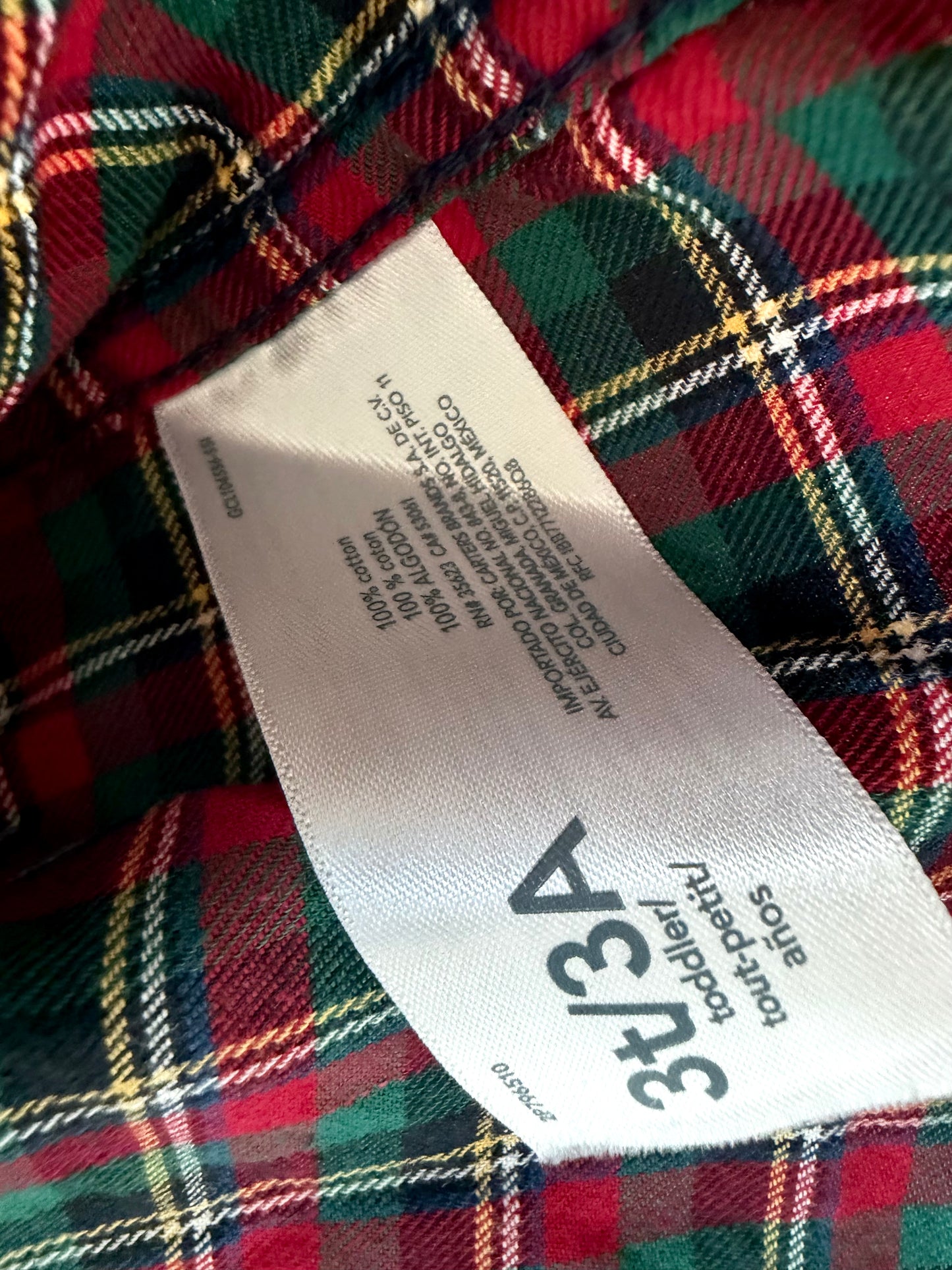 Green + Red Plaid Long Sleeve Dress Shirt / 3T