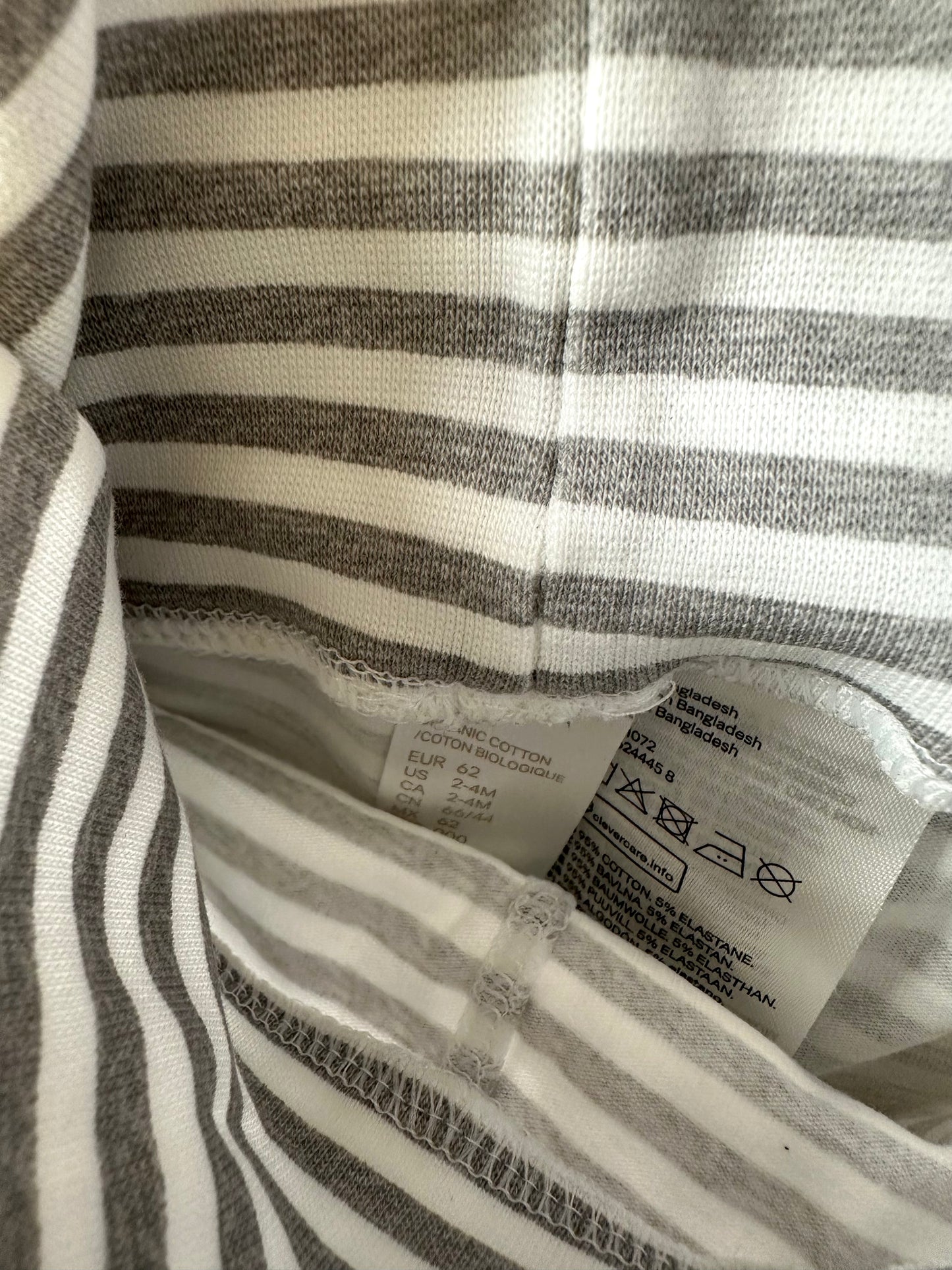 H&M Organic Grey Striped Pants / 2-4m