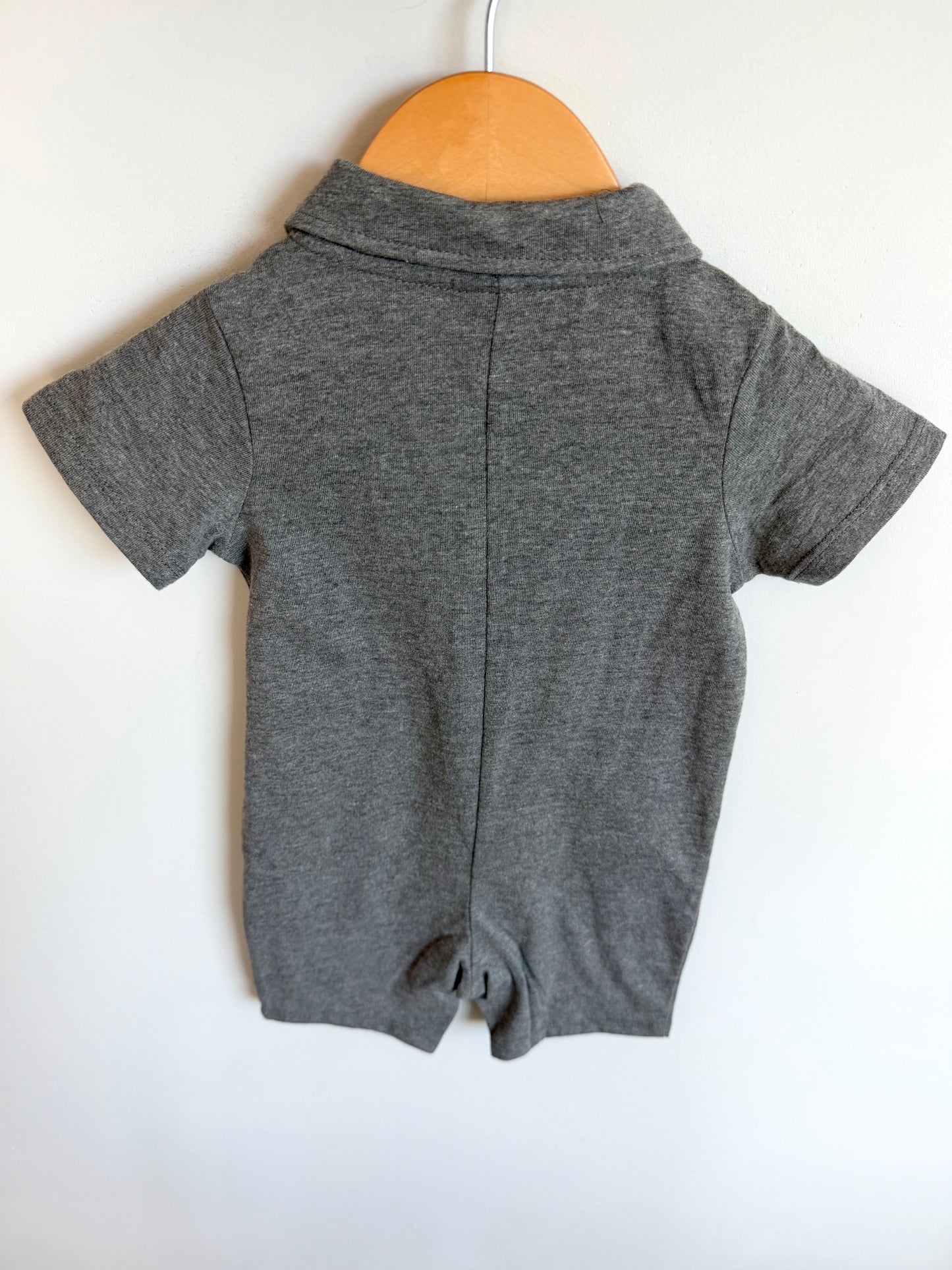 Grey Suspender Romper with Bow / 18m