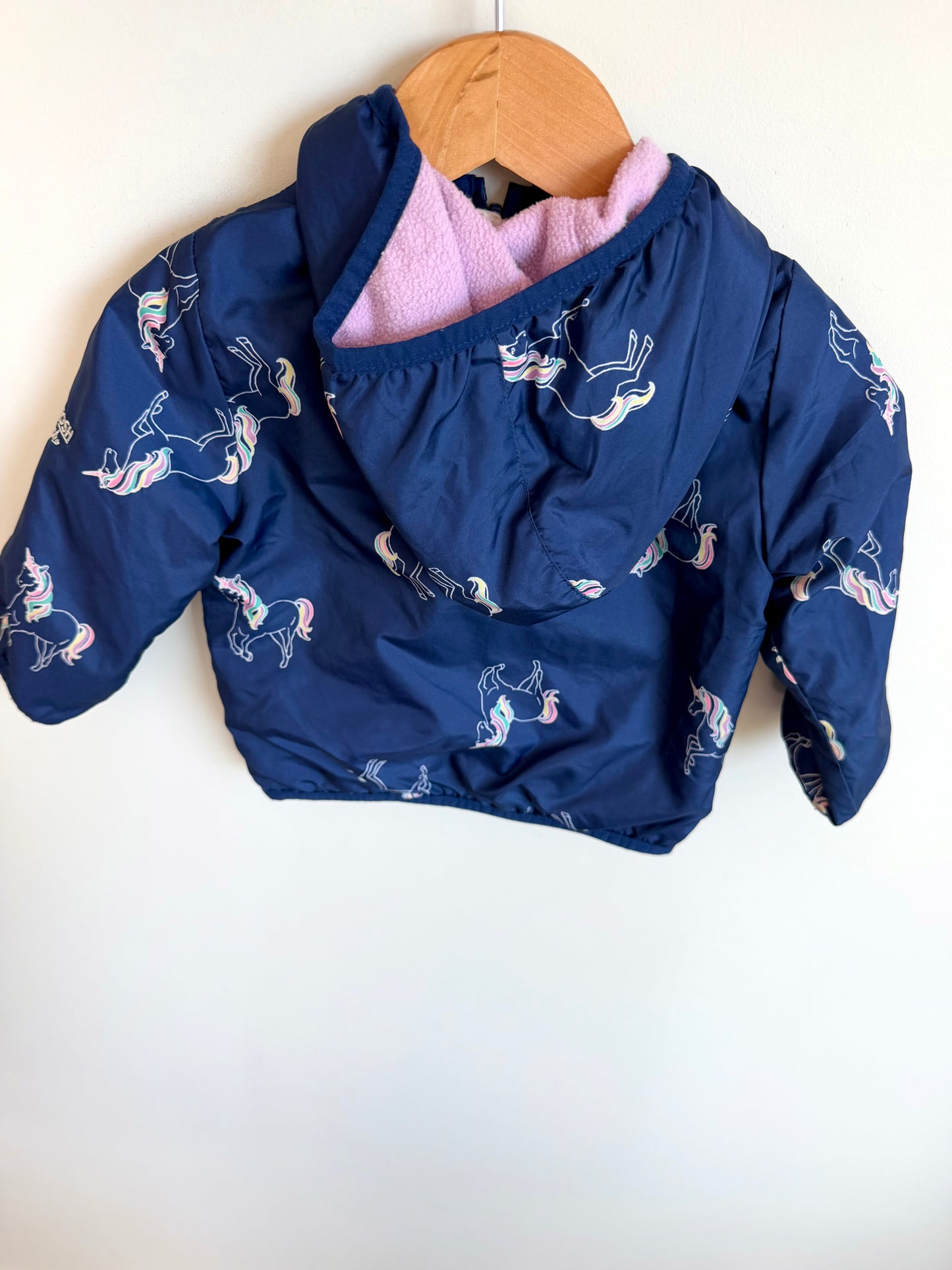 Navy Unicorn Fleece Lined Reversible Jacket / 12m