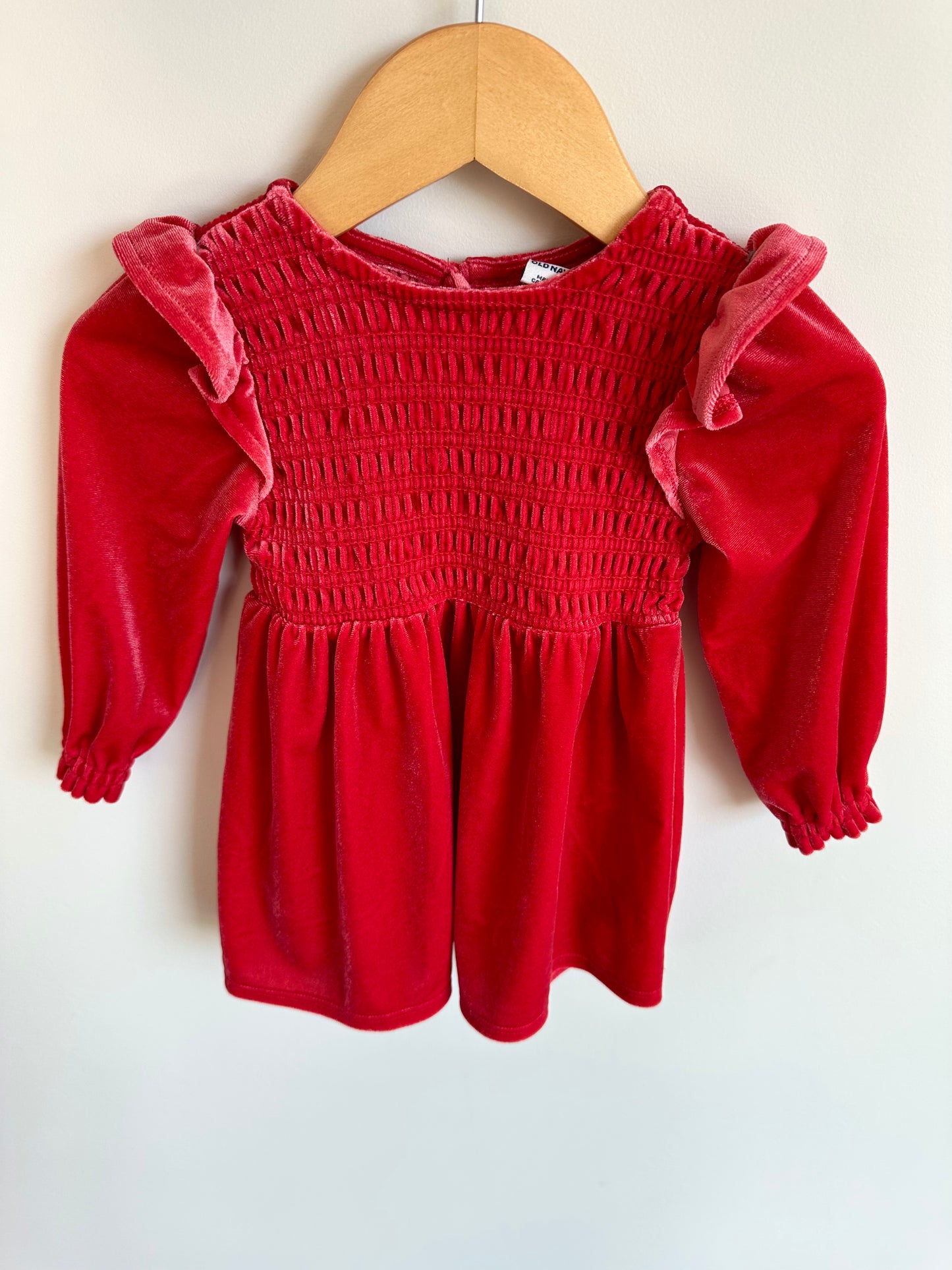Red Velour Ruffle Dress / 6-12m