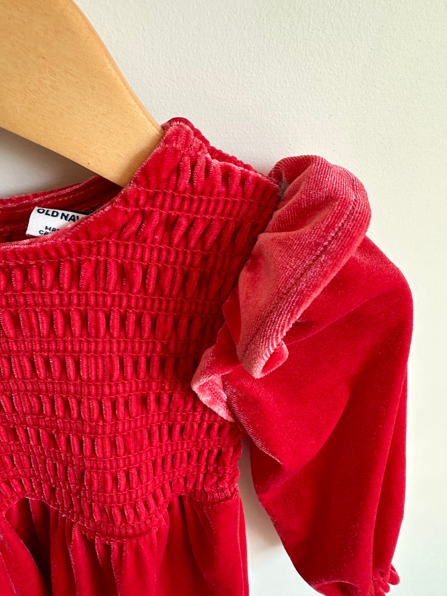 Red Velour Ruffle Dress / 6-12m