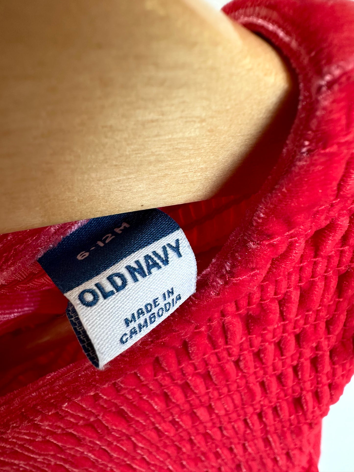 Red Velour Ruffle Dress / 6-12m