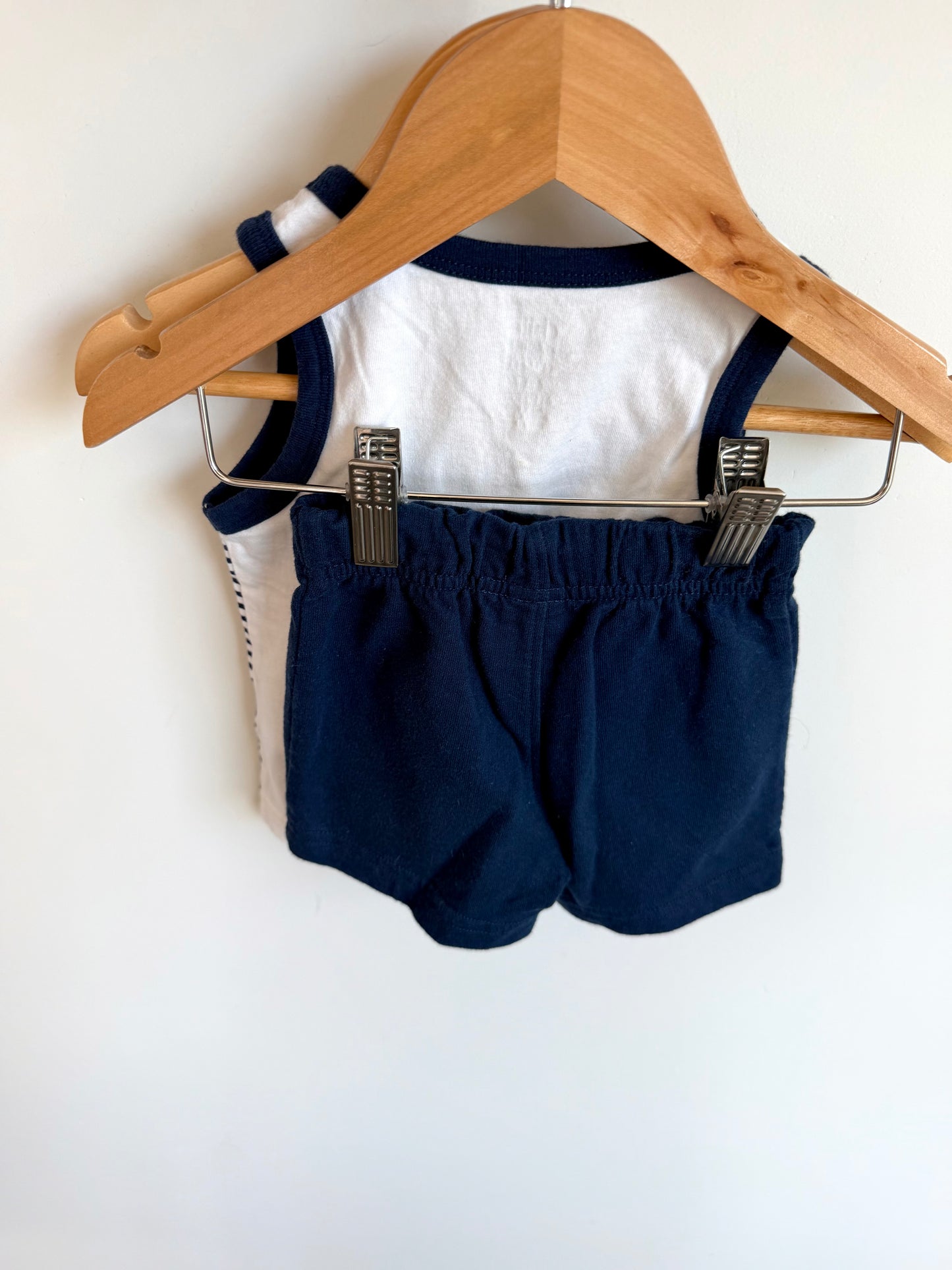 Striped Sea Creatures Tank + Navy Shorts Set / 6-9m