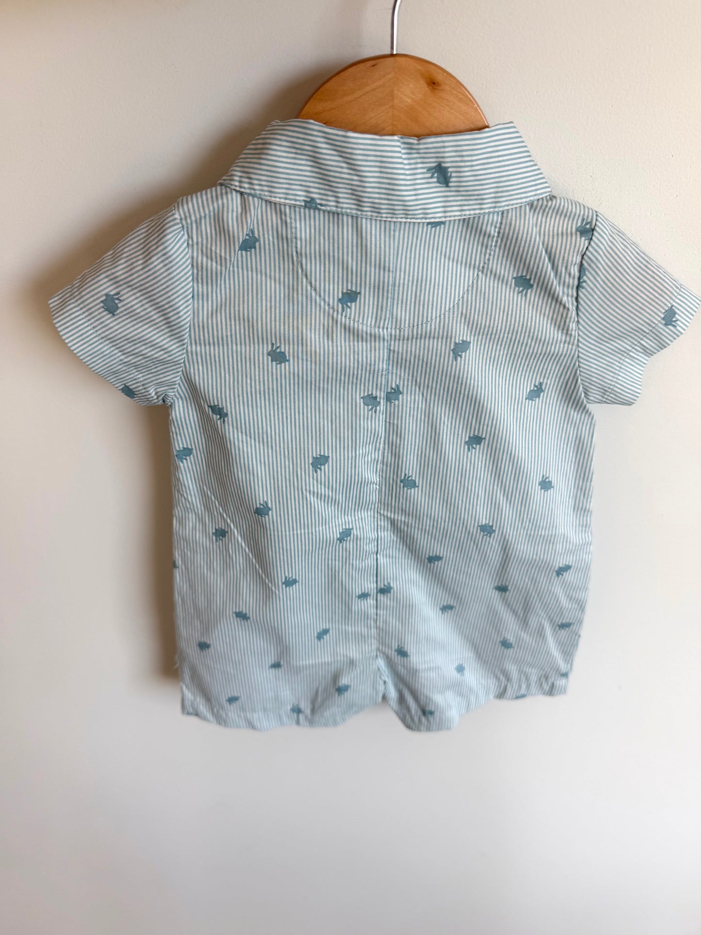 Blue Striped Carrot Pocket Romper / 6m