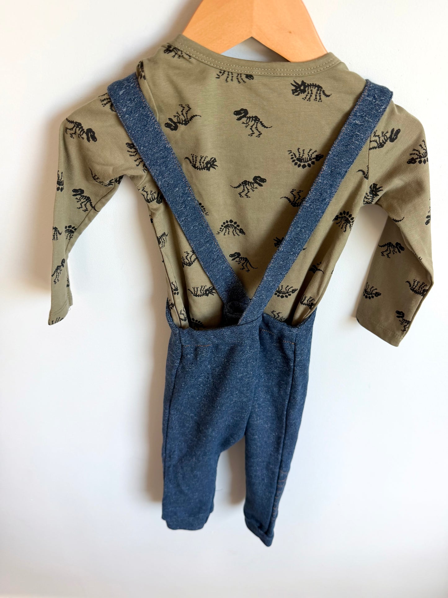 Dino Bodysuit + Chambray Overall Set / 18m