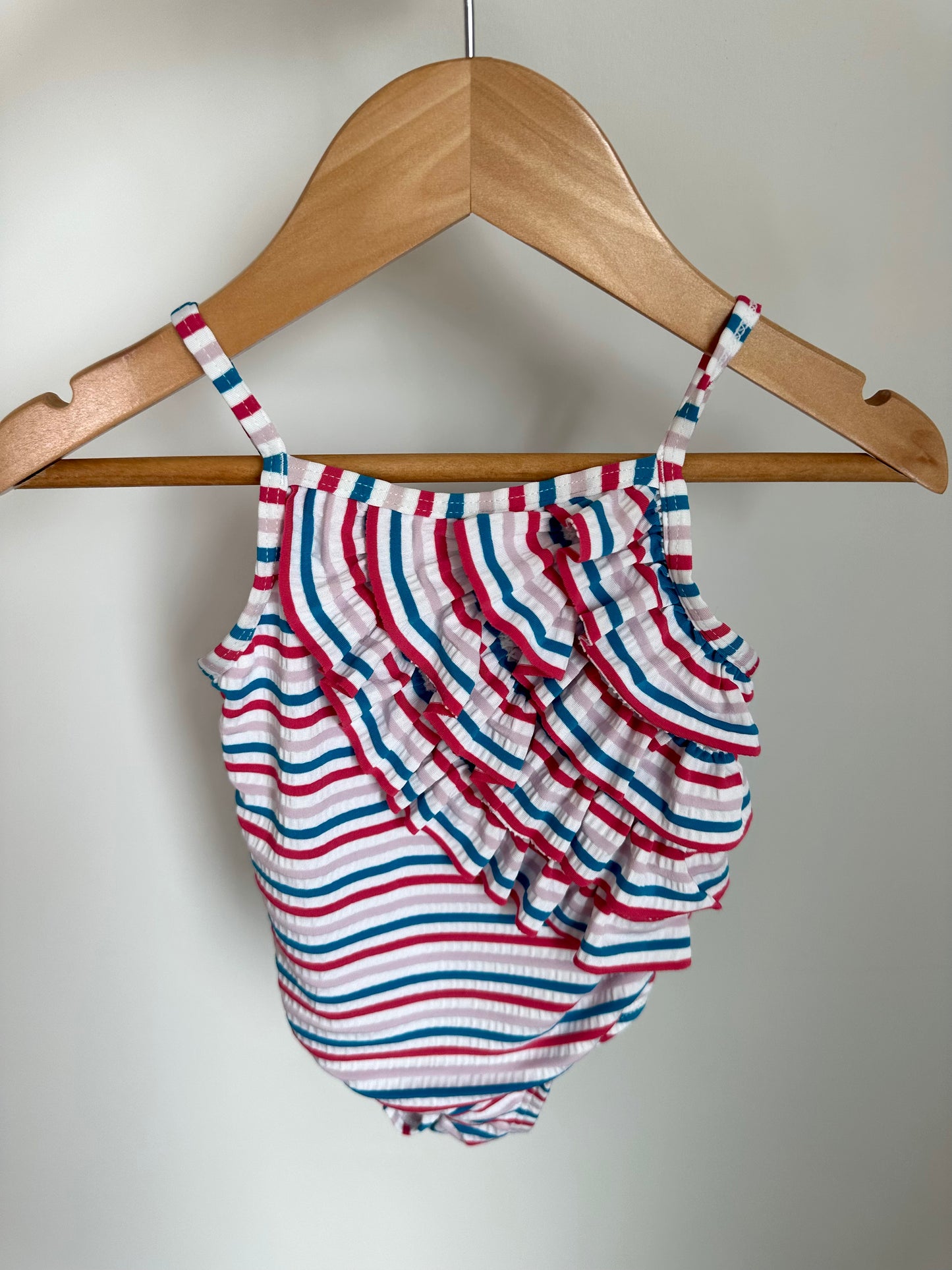 Striped Ruffle Swim Suit / 12-18m