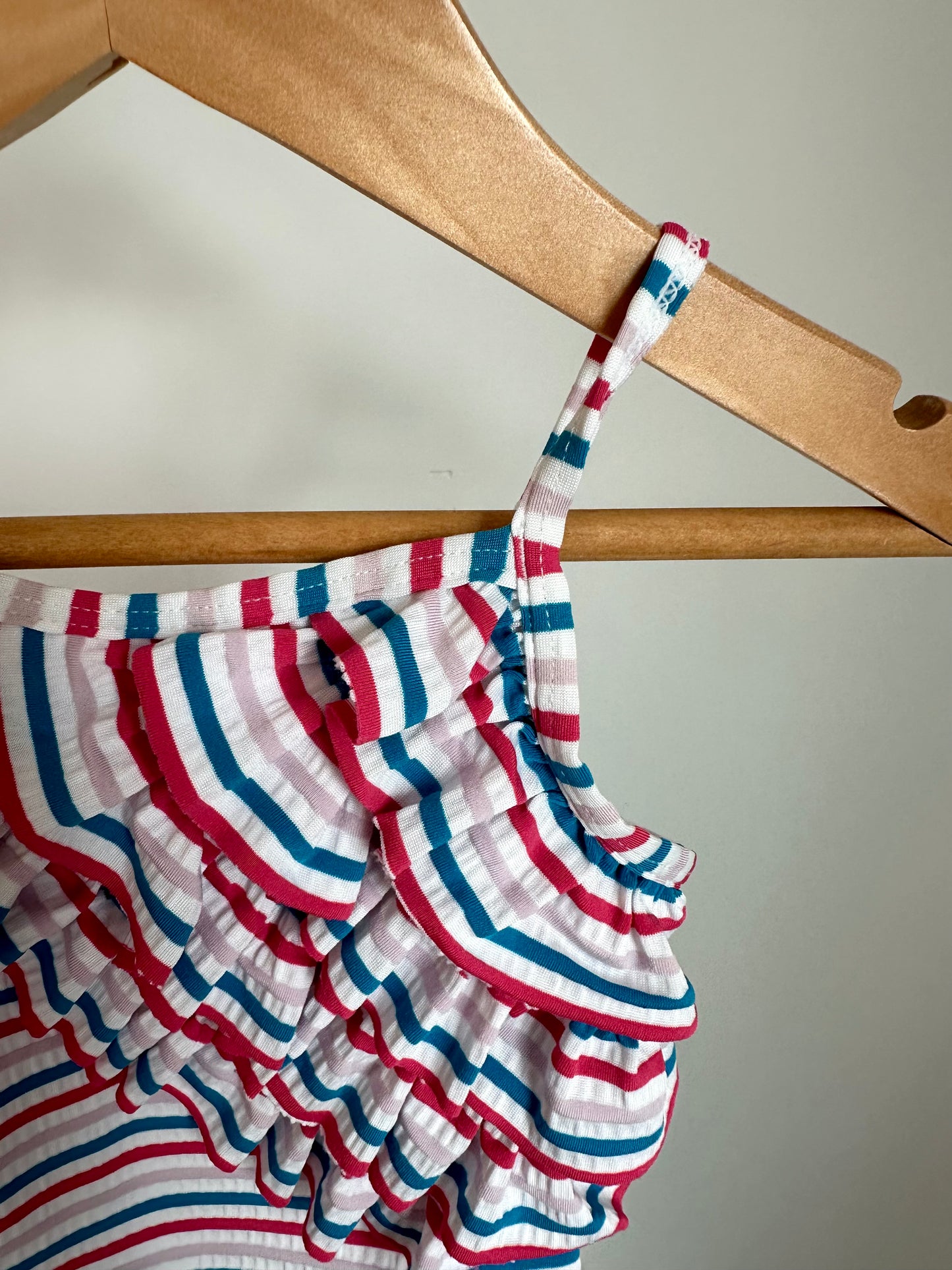 Striped Ruffle Swim Suit / 12-18m