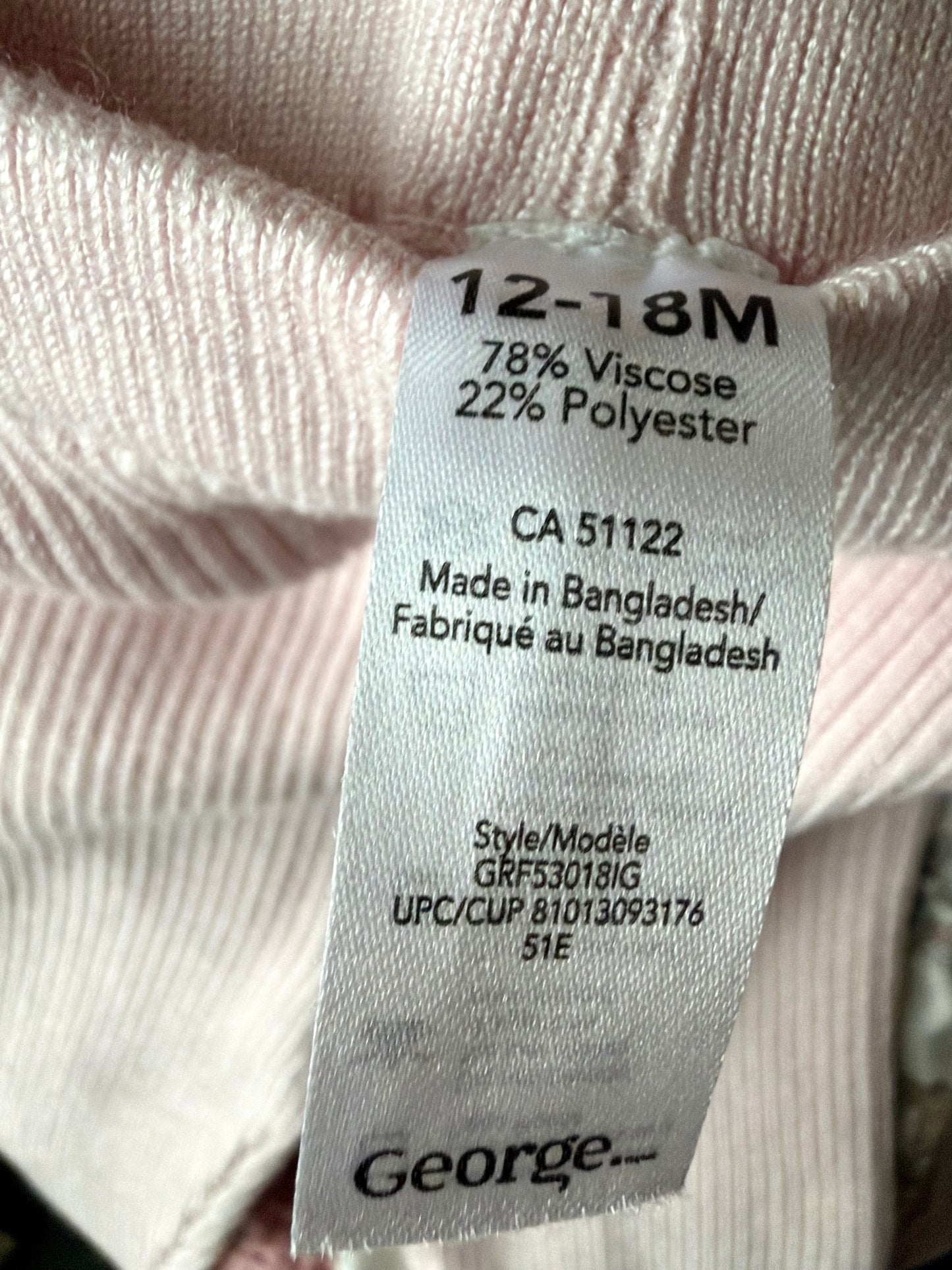 Pink Ribbed Leggings / 12-18m