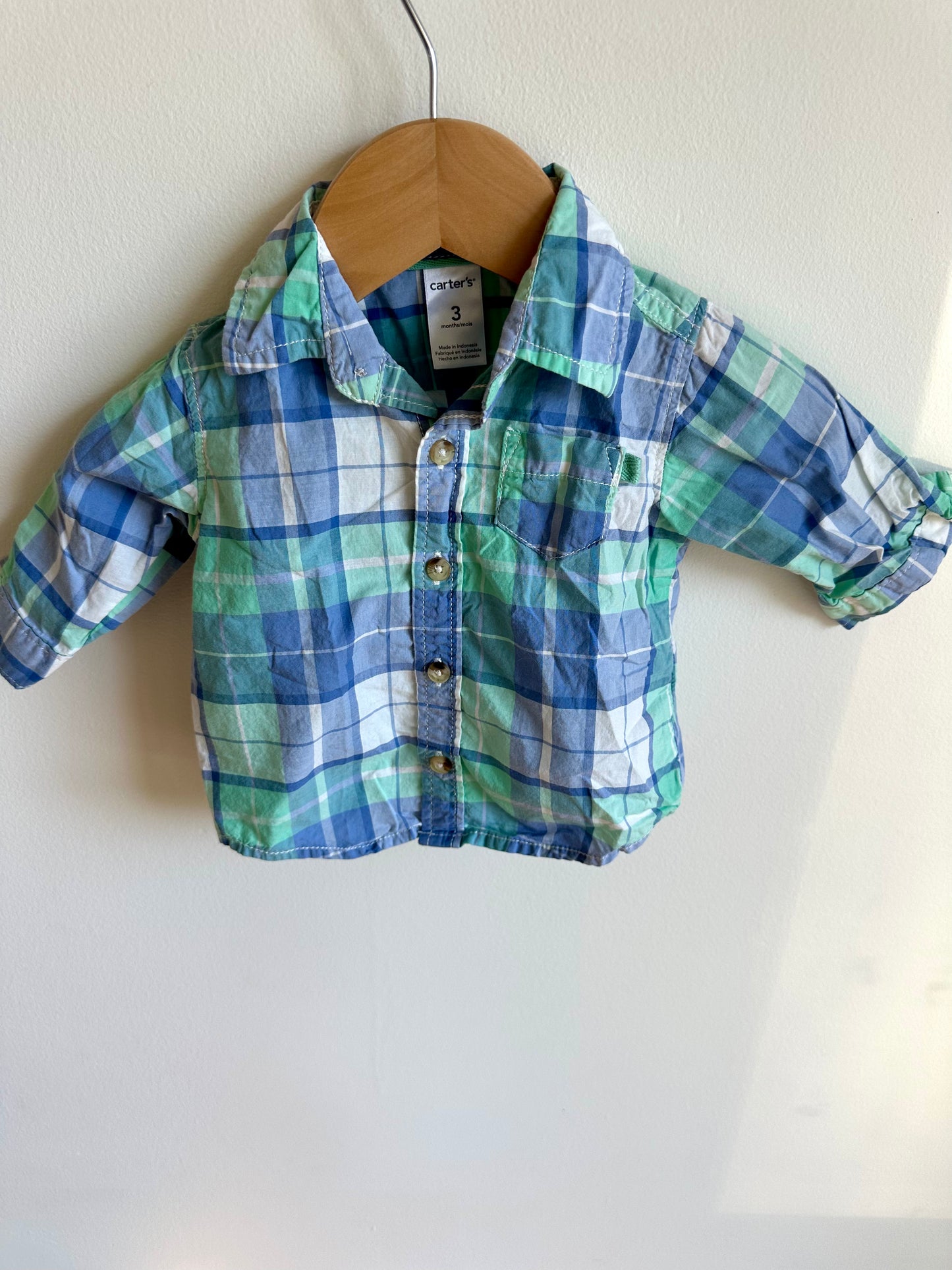 Blue + Green Plaid Button Up / 3m