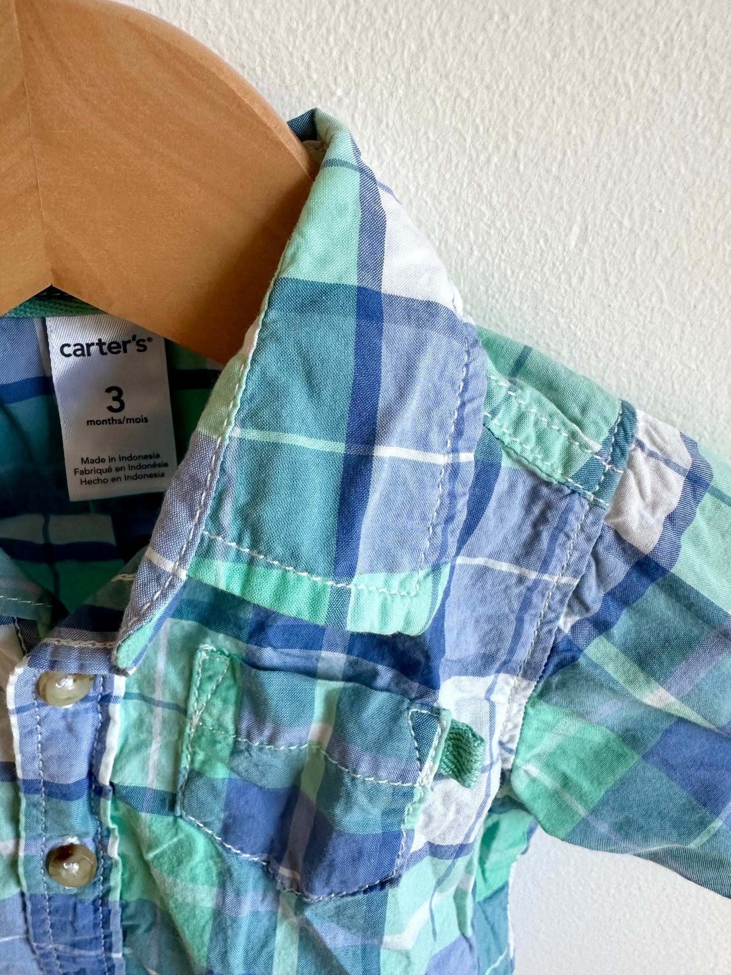 Blue + Green Plaid Button Up / 3m