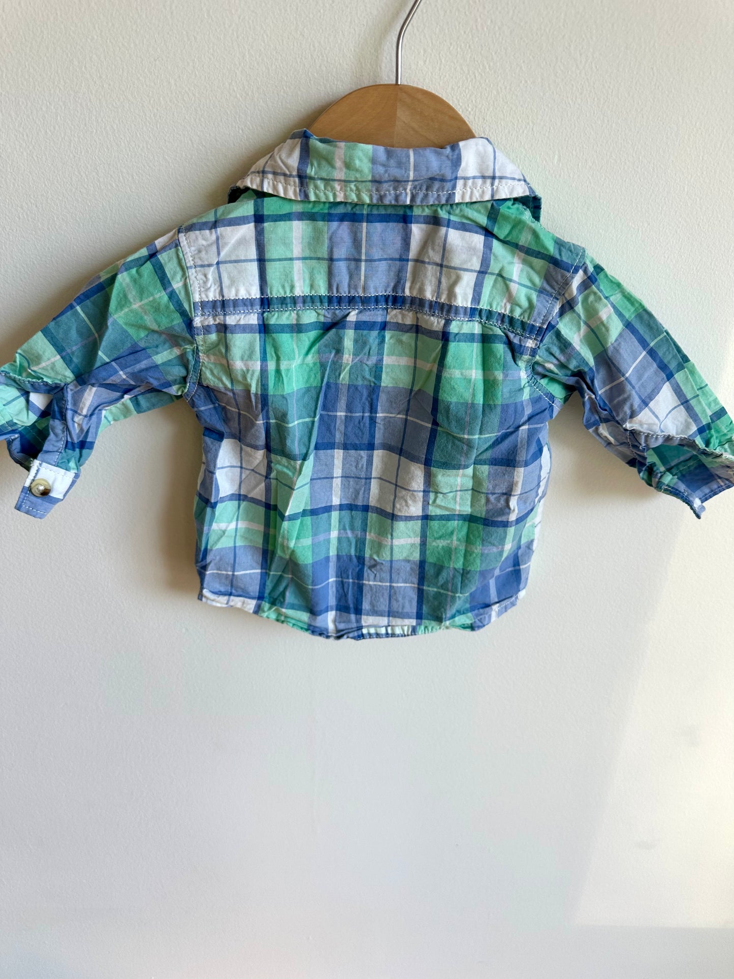 Blue + Green Plaid Button Up / 3m