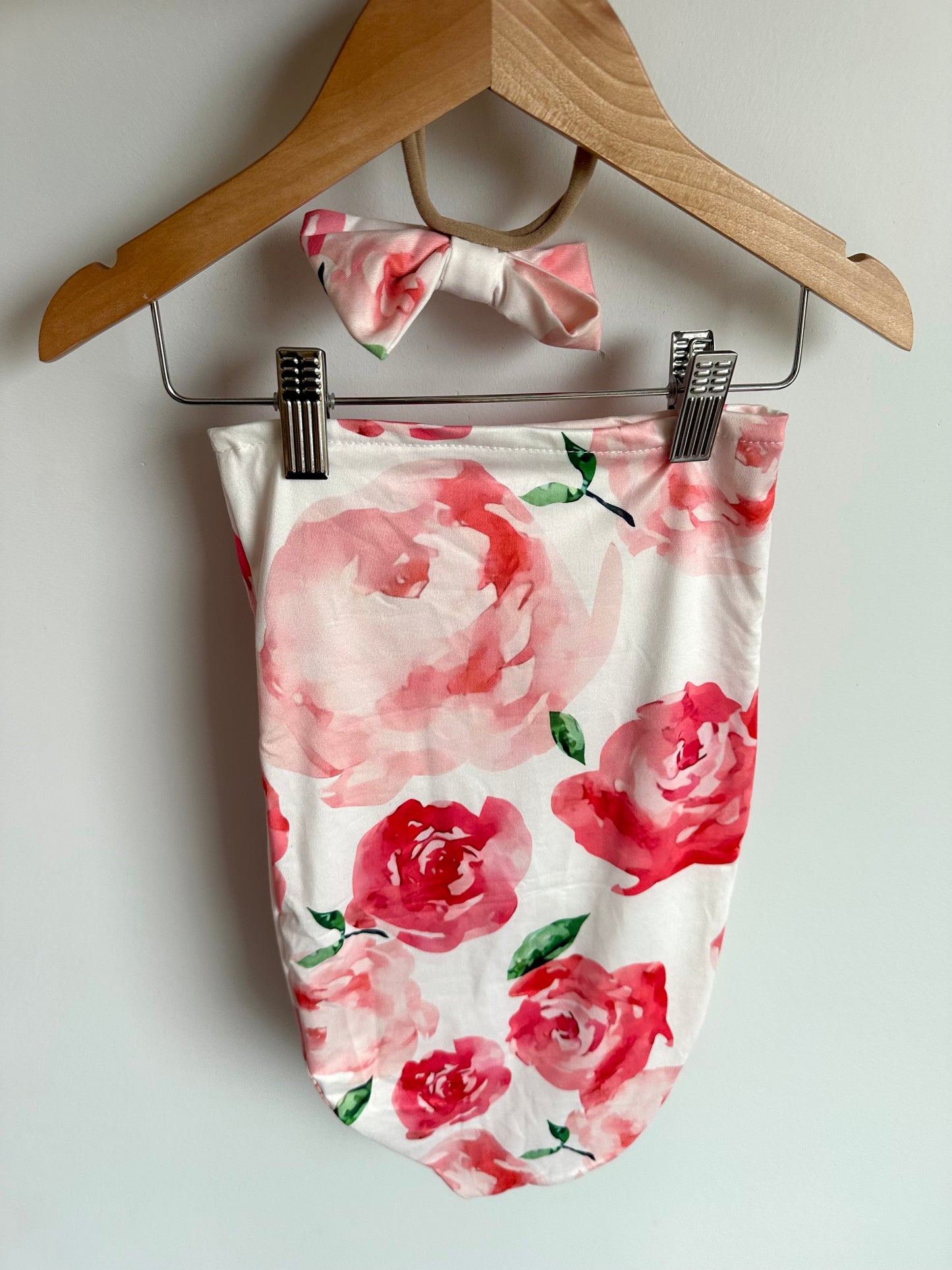 Pink Rose Swaddle Cocoon + Headband / 0-1m