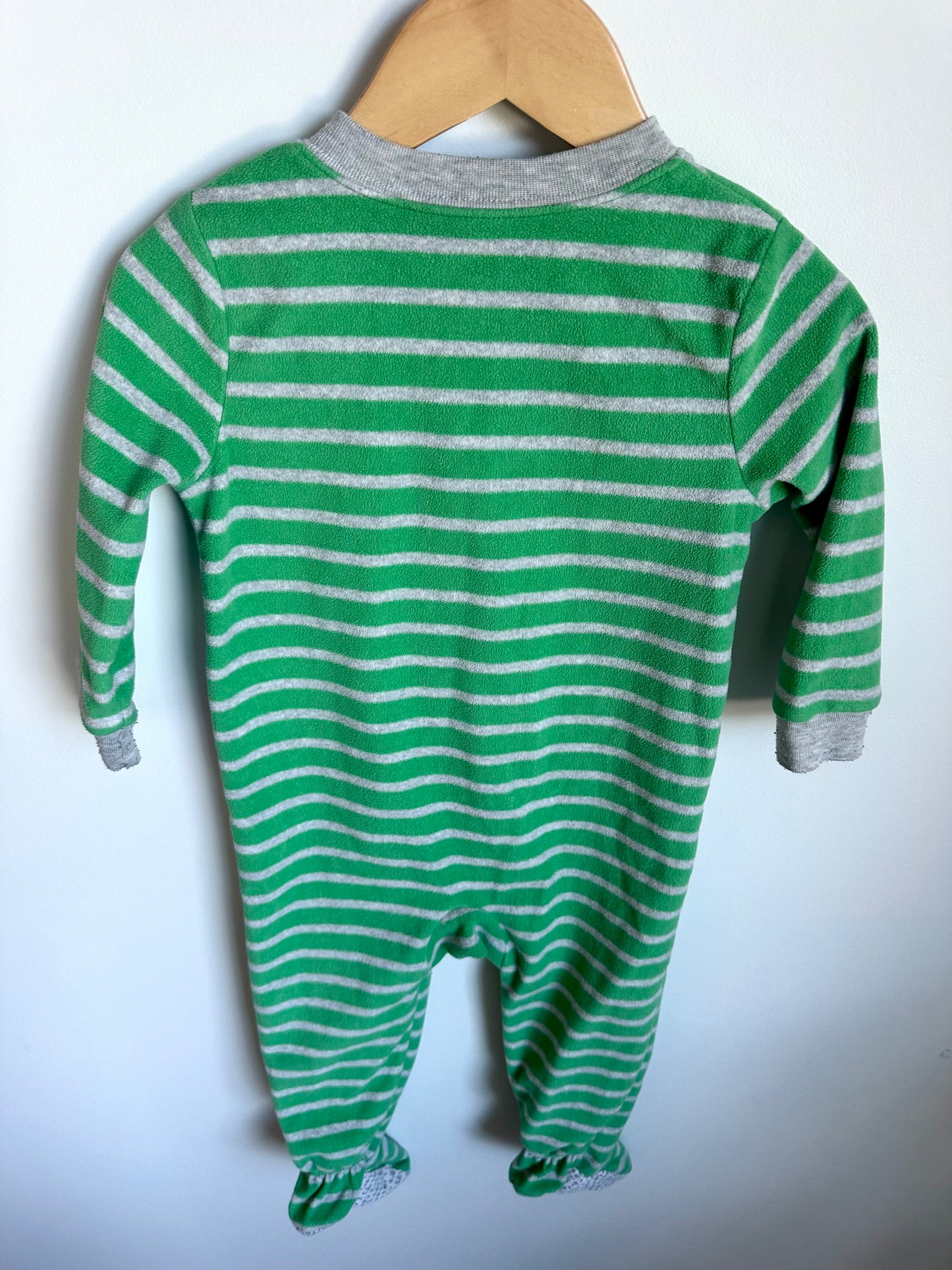 Fleece Green Striped Dino Sleeper / 2T