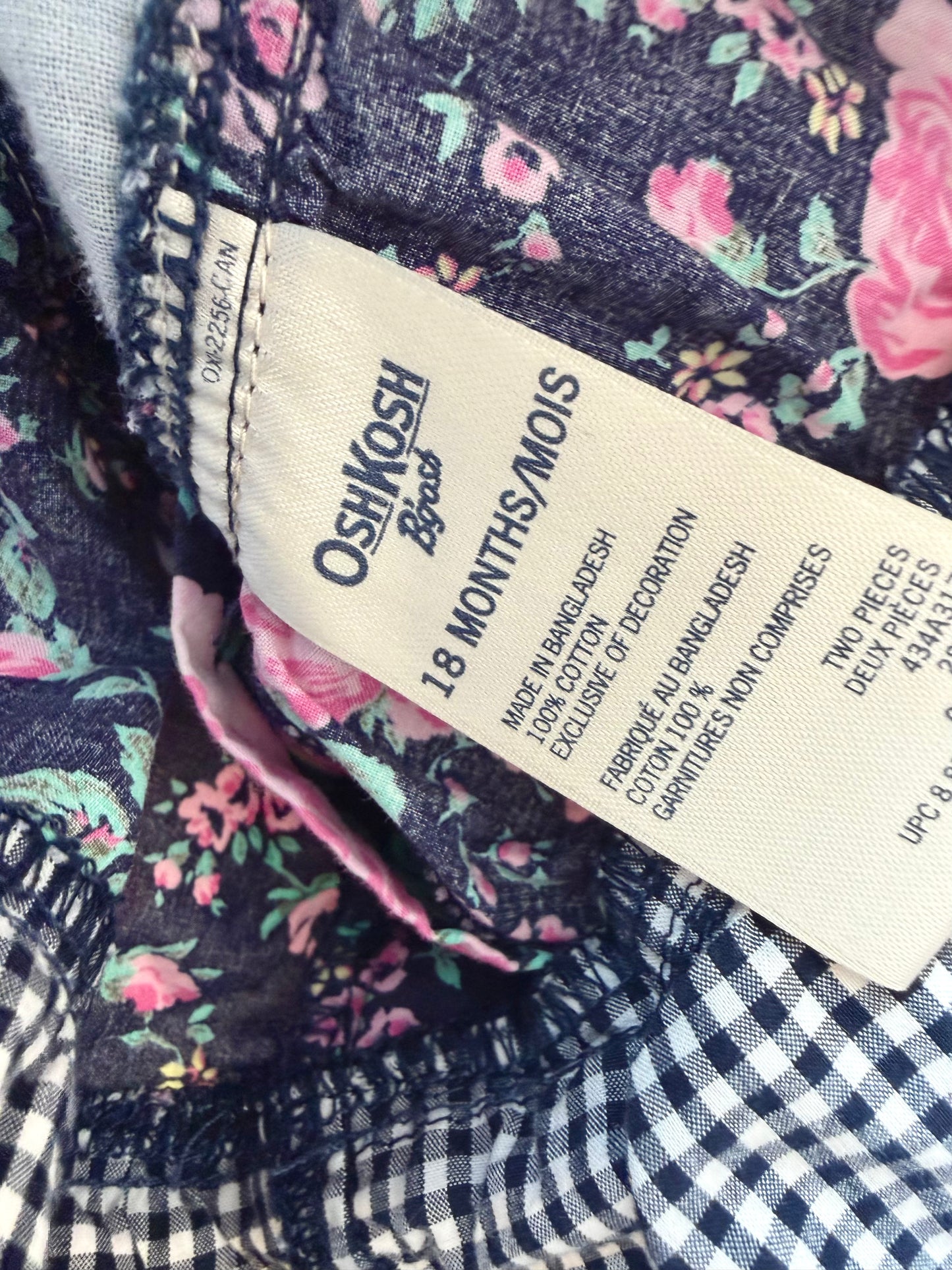 Denim Floral Gingham Overall Dress / 18m