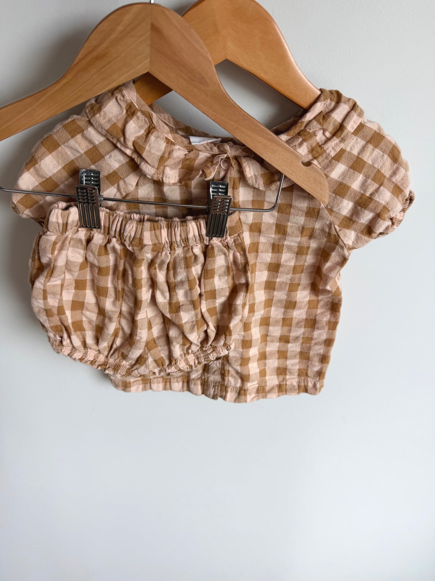 Hema Brown Checkered Top + Shorts Set / 6-9m