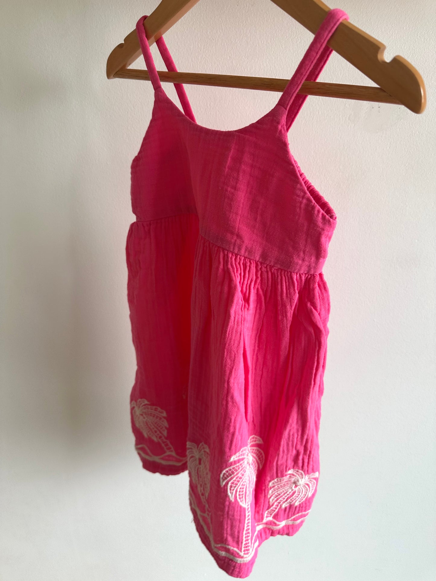 Pink Palm Tree Embroidered Dress / 2T