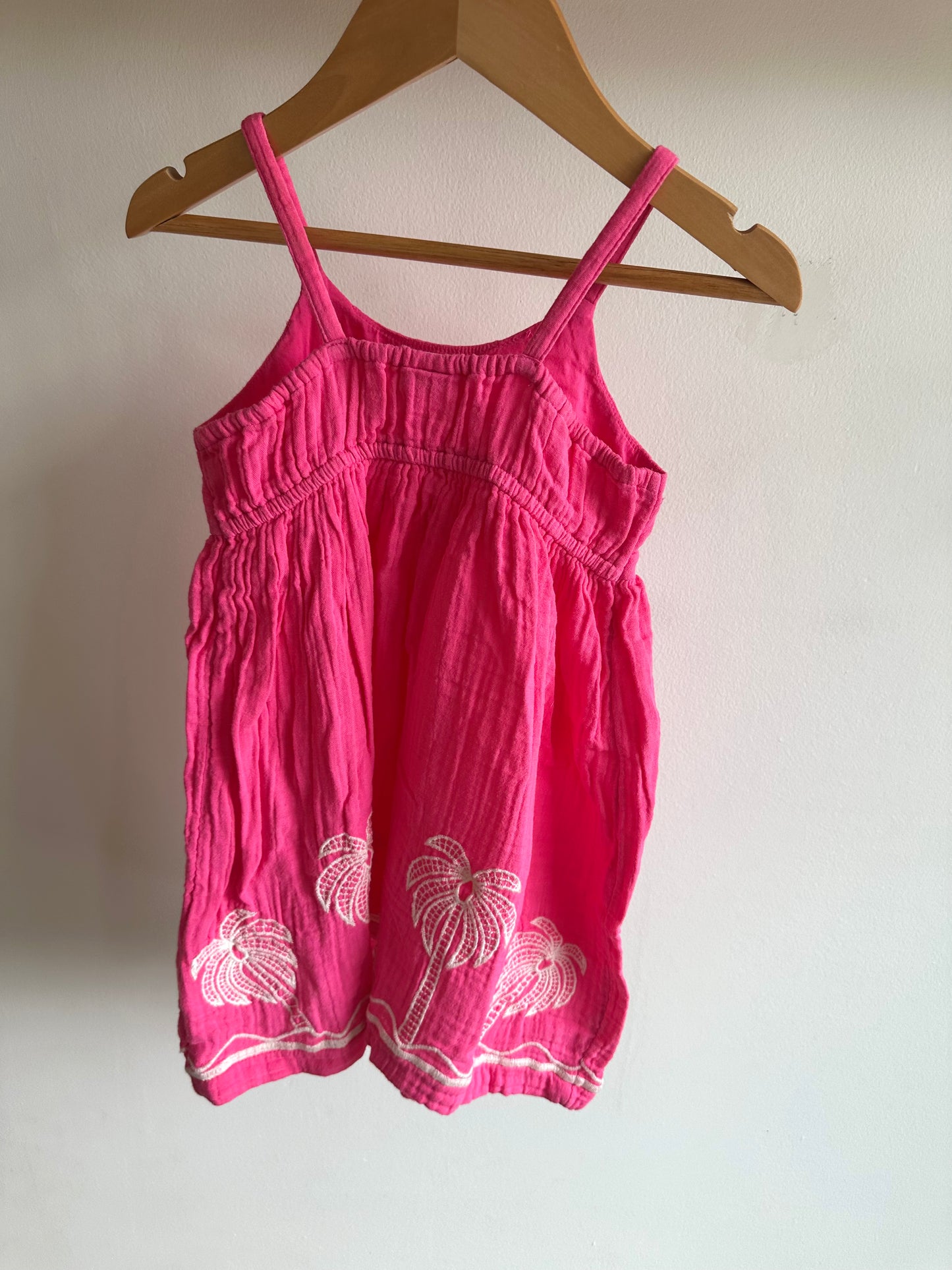 Pink Palm Tree Embroidered Dress / 2T