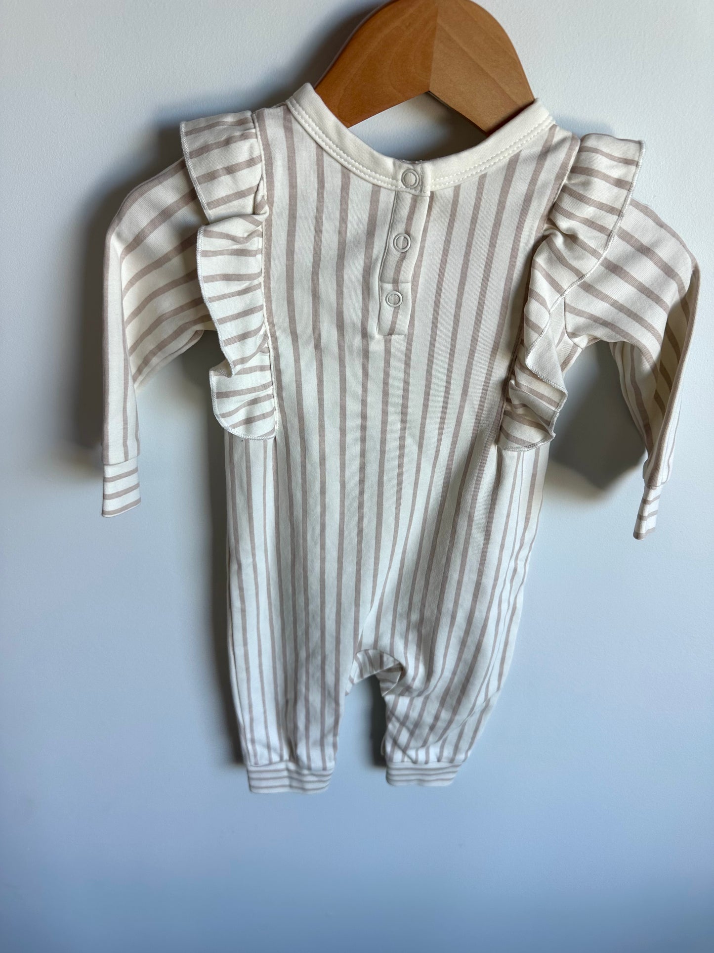 Pehr Organic Blush Striped Ruffle Jumpsuit / 6-12m