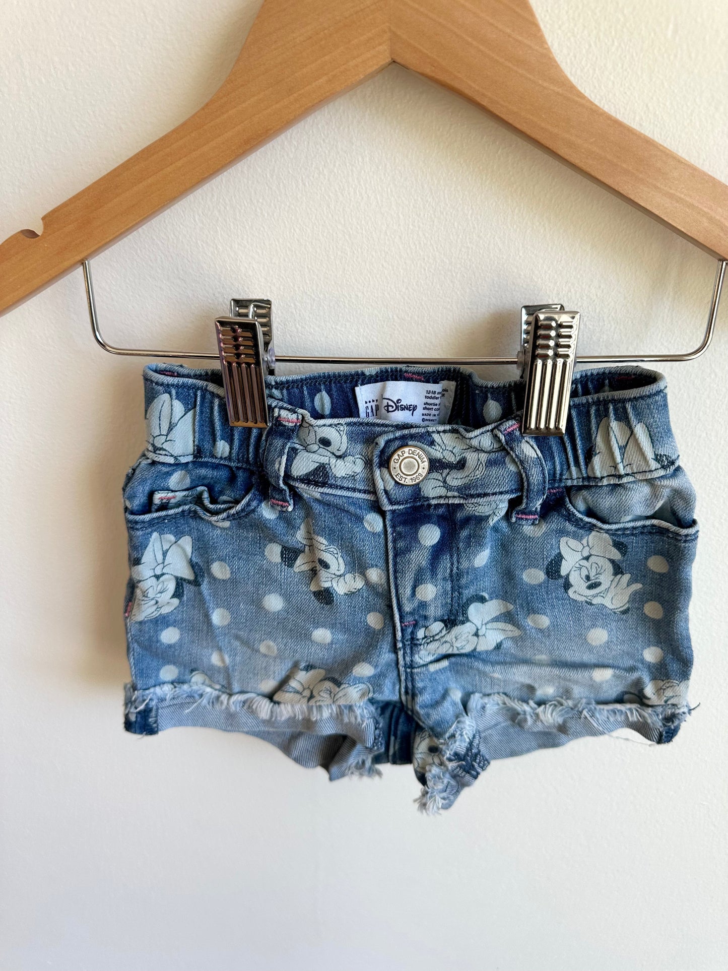 Minnie Mouse Pattern Jean Shorts / 12-18m