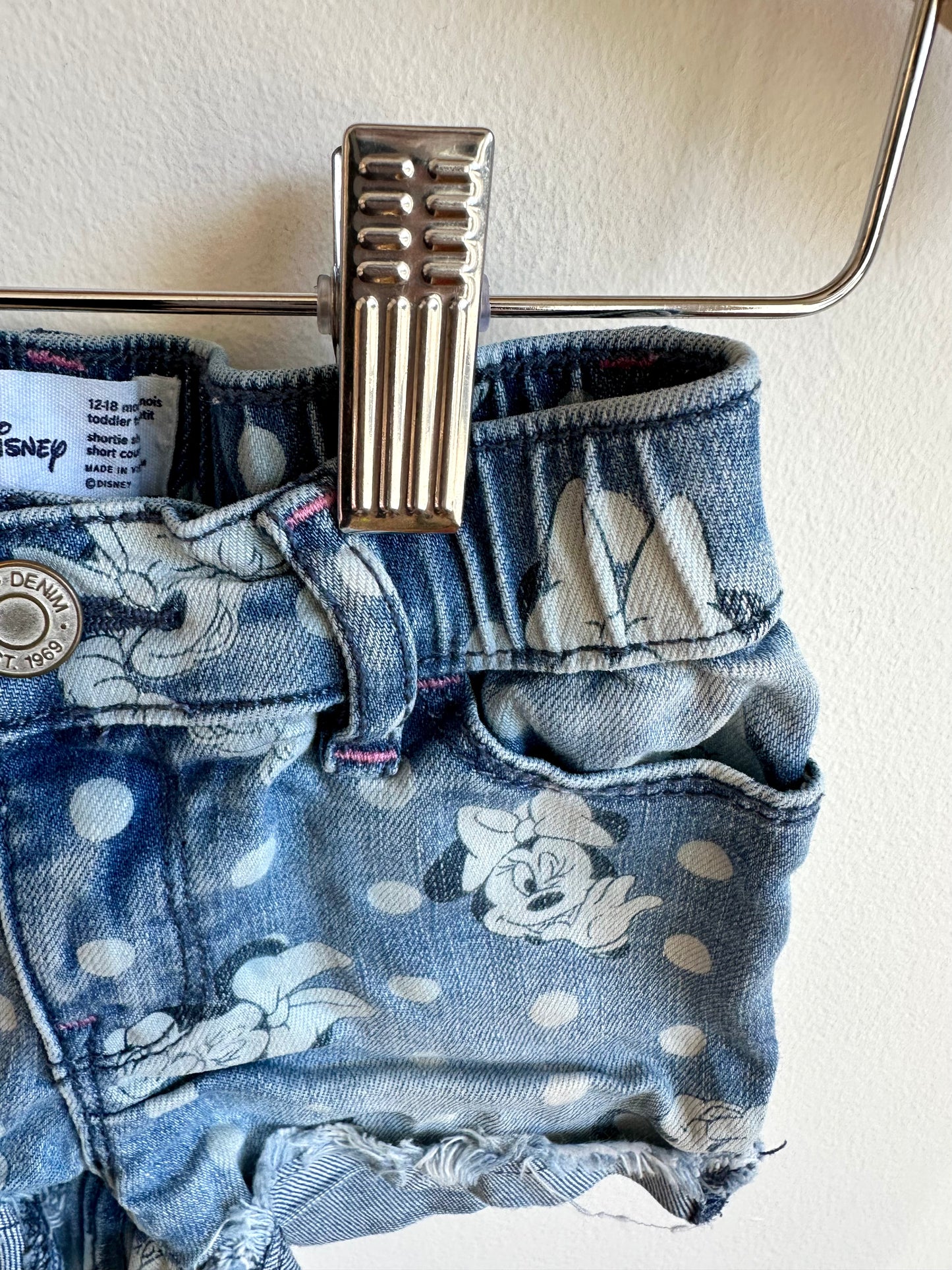 Minnie Mouse Pattern Jean Shorts / 12-18m