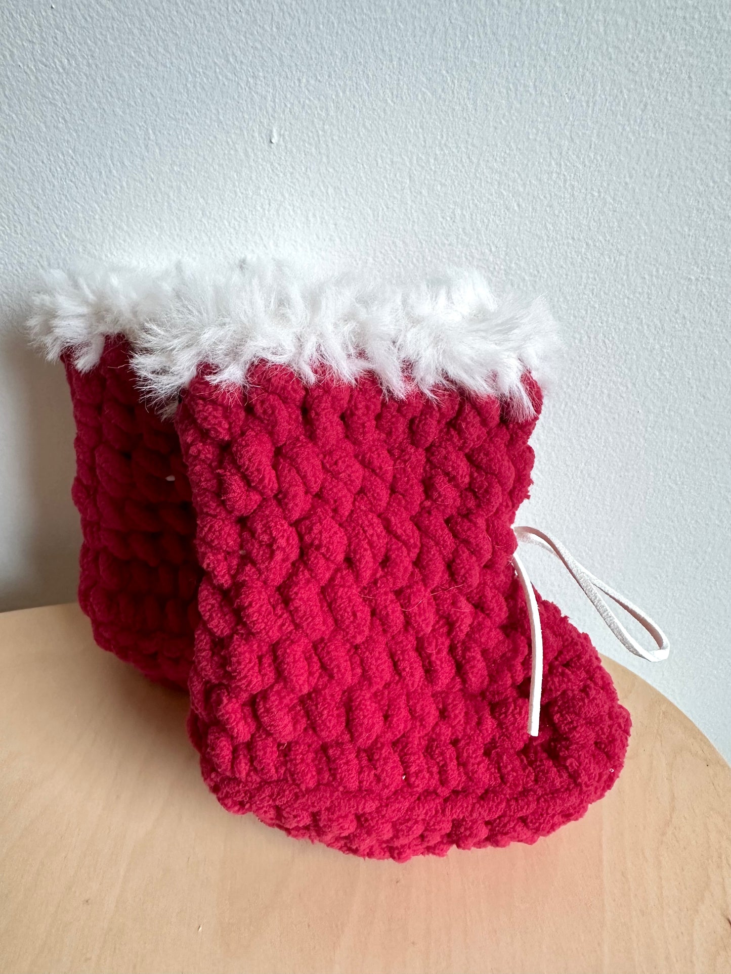 Handcrafted Red Crochet Slippers / 6-12m