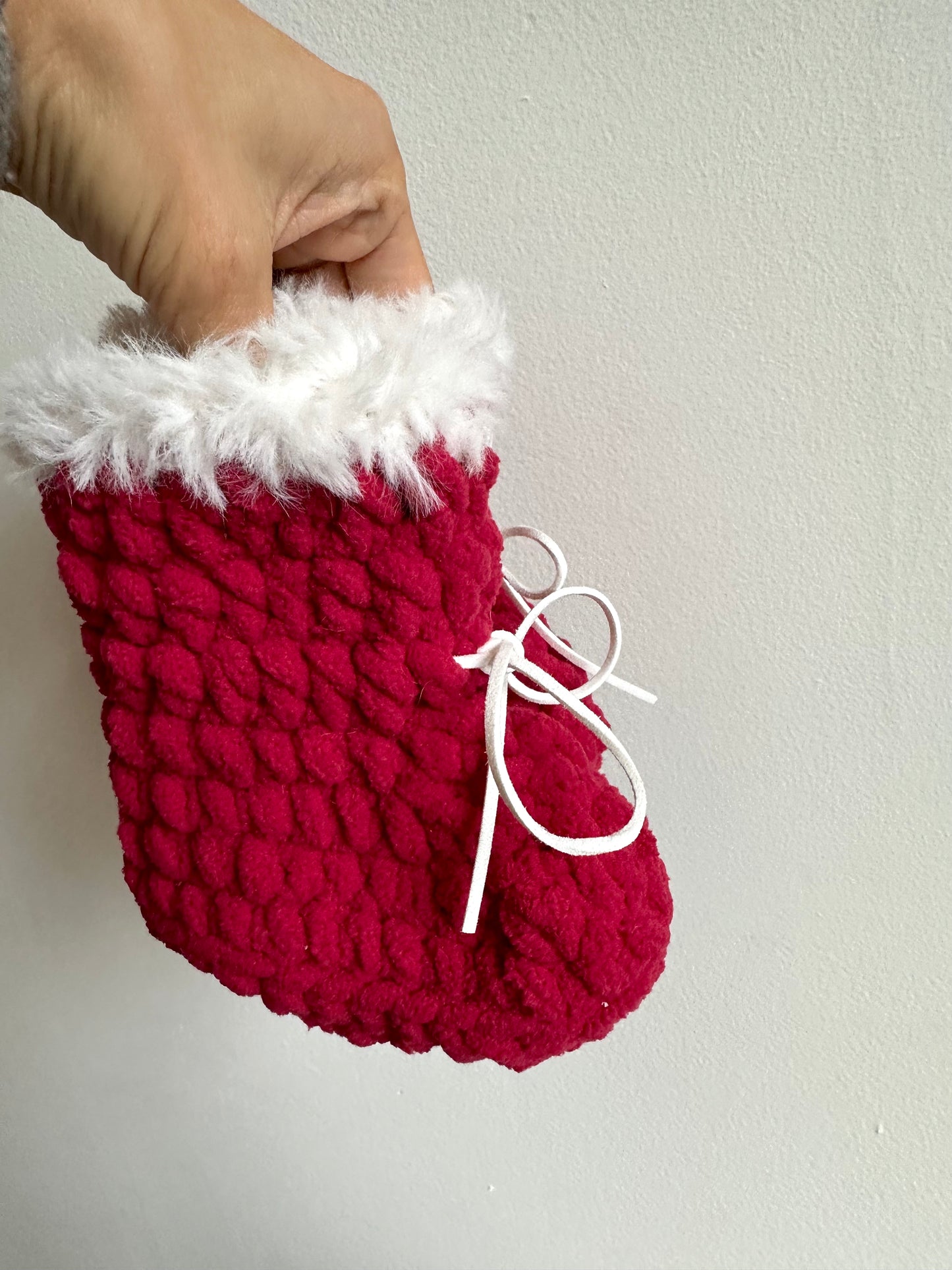Handcrafted Red Crochet Slippers / 6-12m