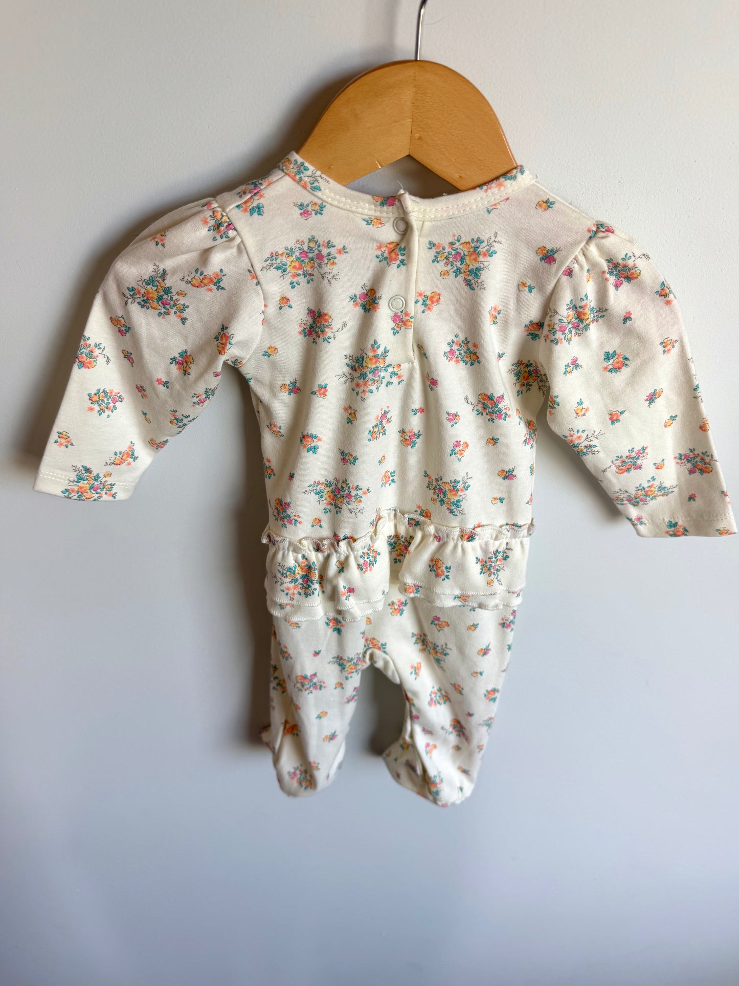 Cream Tulle Flower Ruffle Bottom Jumpsuit / 0-3m