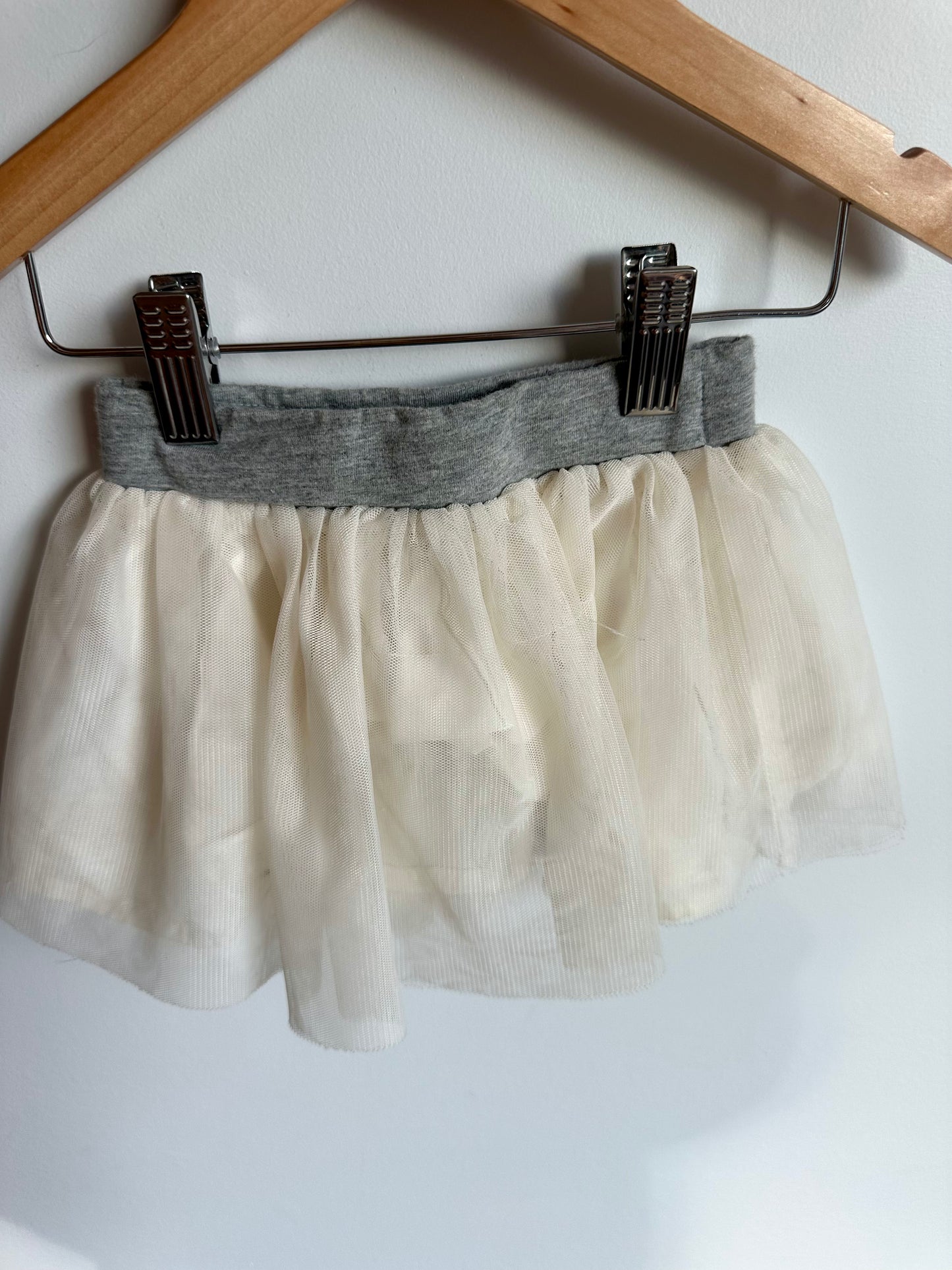 Cream Tutu Skirt with Grey Trim / 12-18m