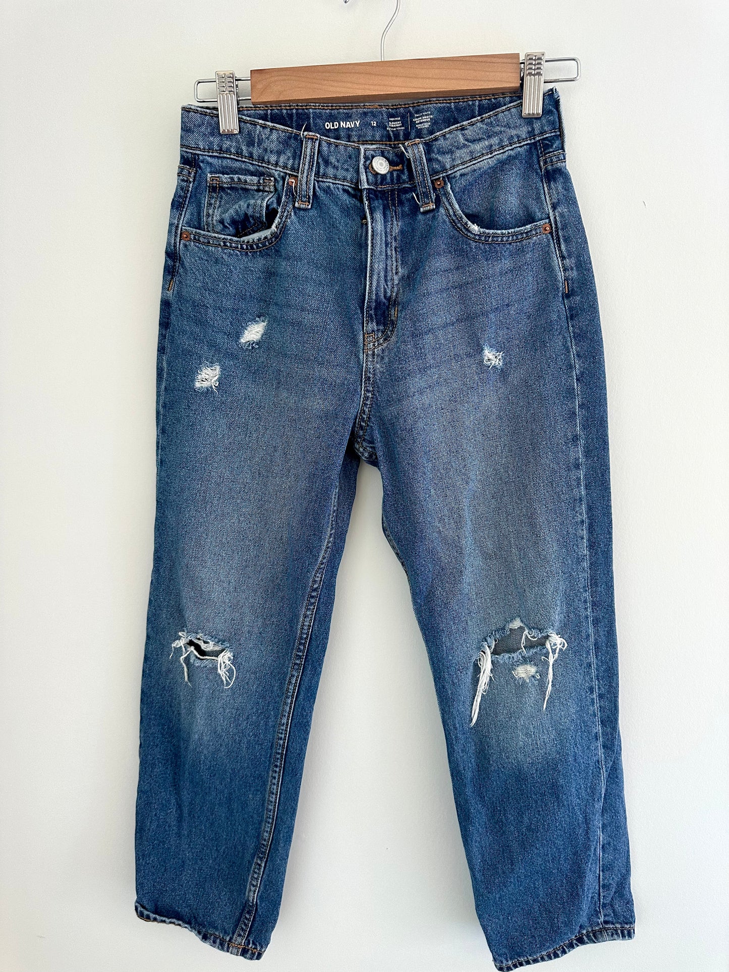 Slouchy Straight Distressed Blue Jeans / 12 years